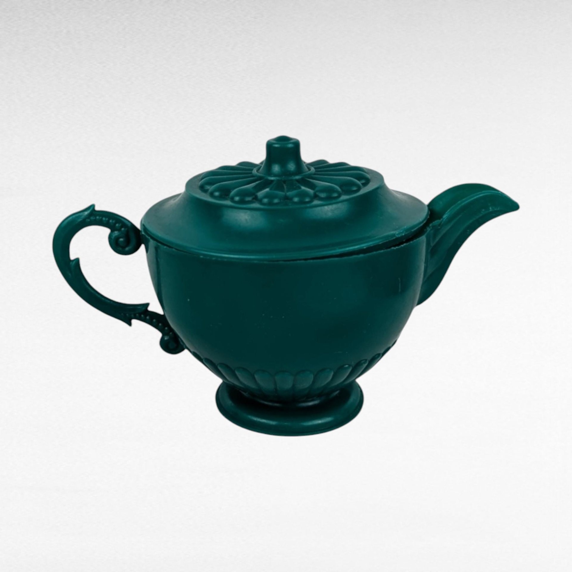 Vintage Polyethylene Child's Tea Set, Green and White, 1950s Play Dishes, Unbreakable, Retro Toy