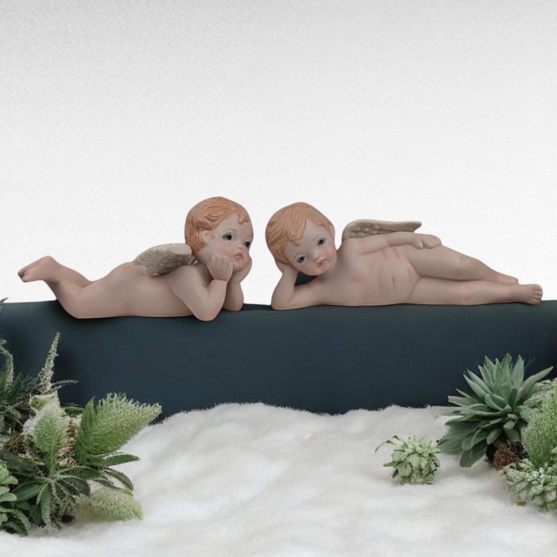 Pair of Vintage Ceramic Cherubs, Laying Down Angel Figurines, Romantic Home Decor