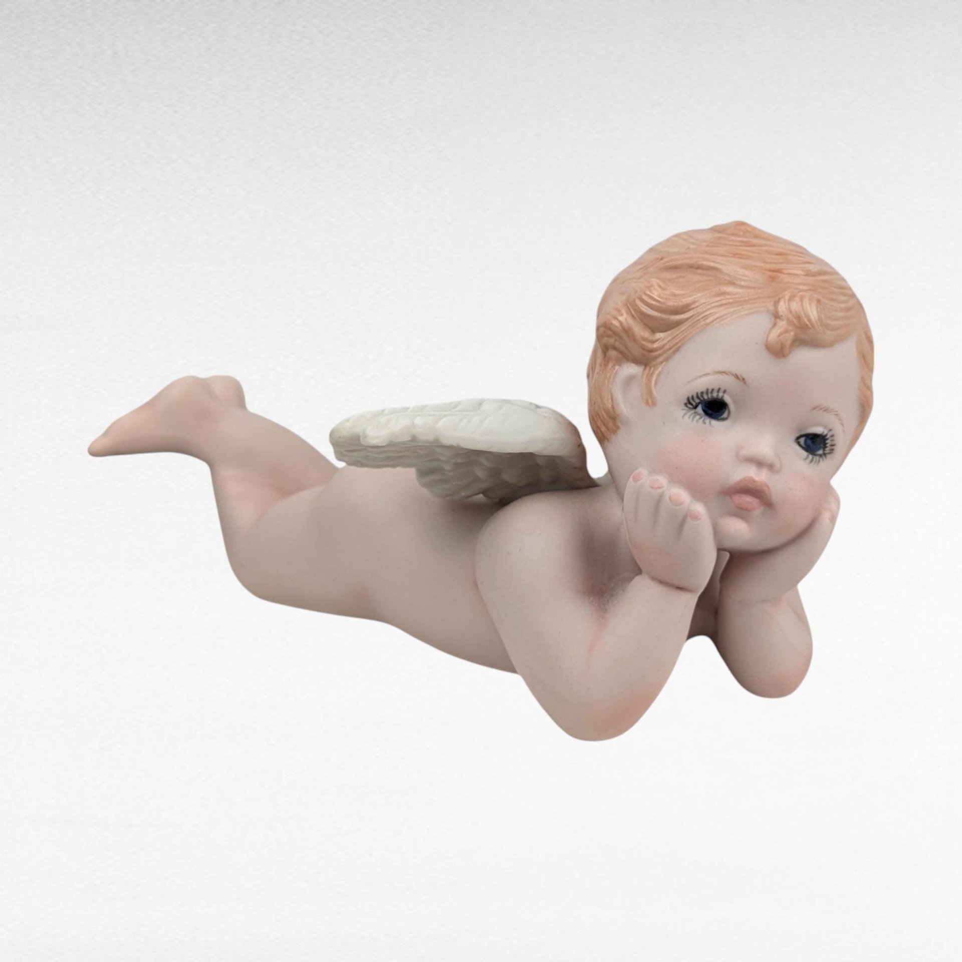 Pair of Vintage Ceramic Cherubs, Laying Down Angel Figurines, Romantic Home Decor