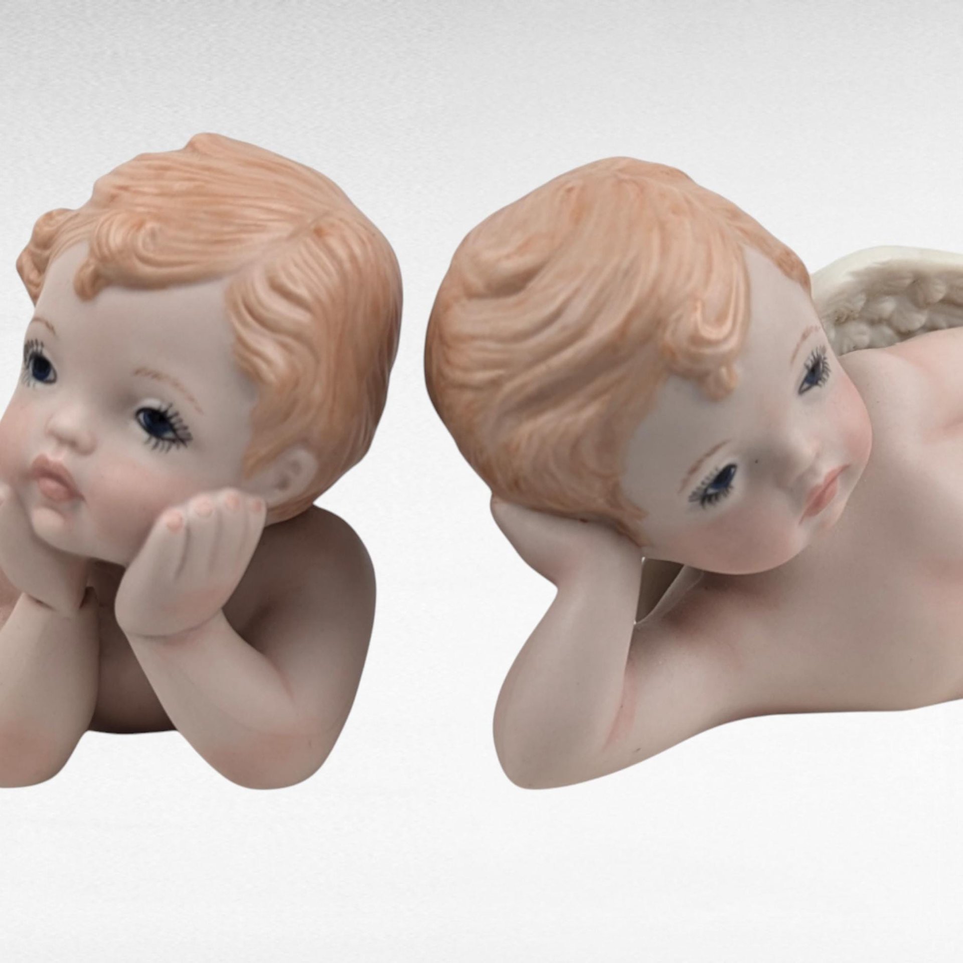 Pair of Vintage Ceramic Cherubs, Laying Down Angel Figurines, Romantic Home Decor