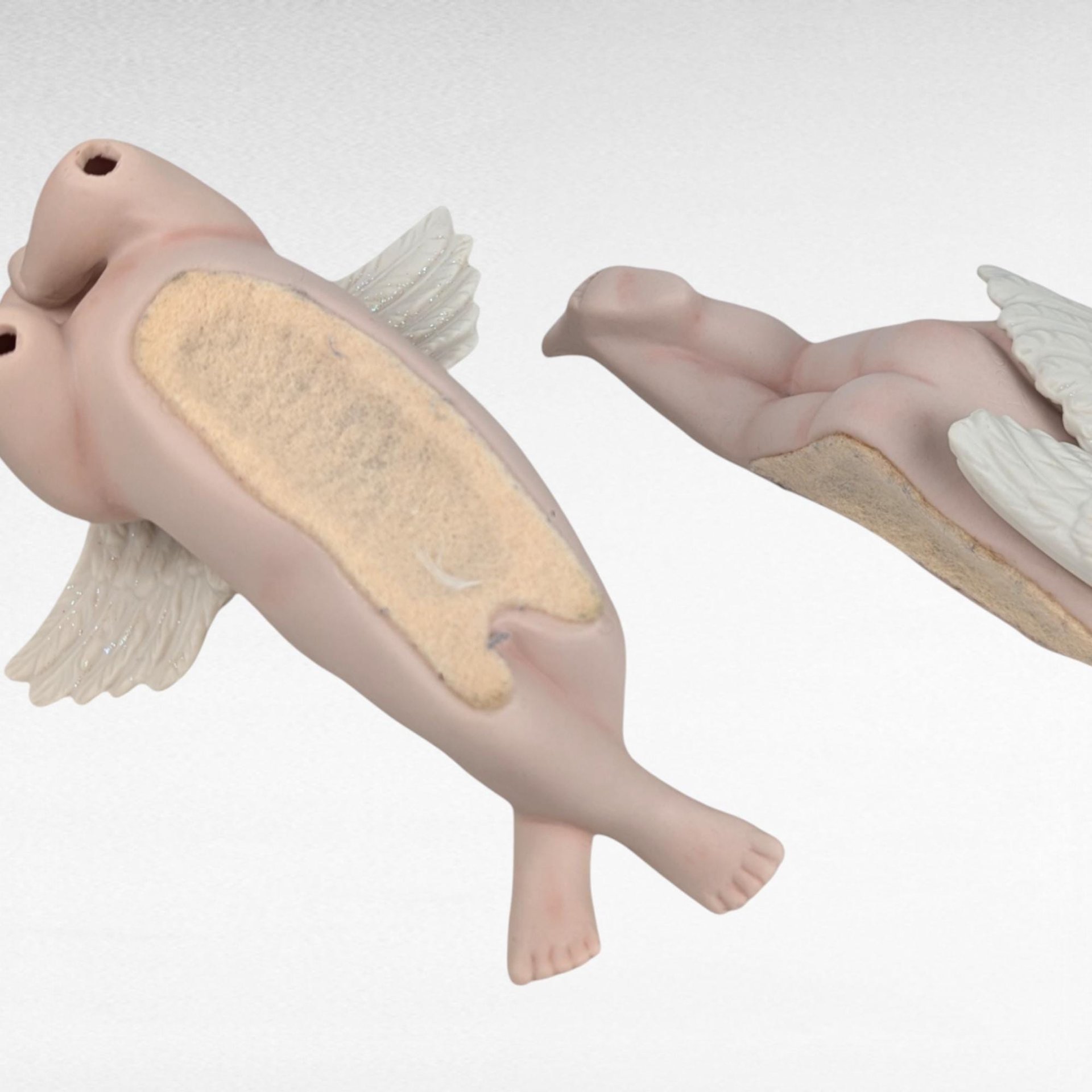 Pair of Vintage Ceramic Cherubs, Laying Down Angel Figurines, Romantic Home Decor