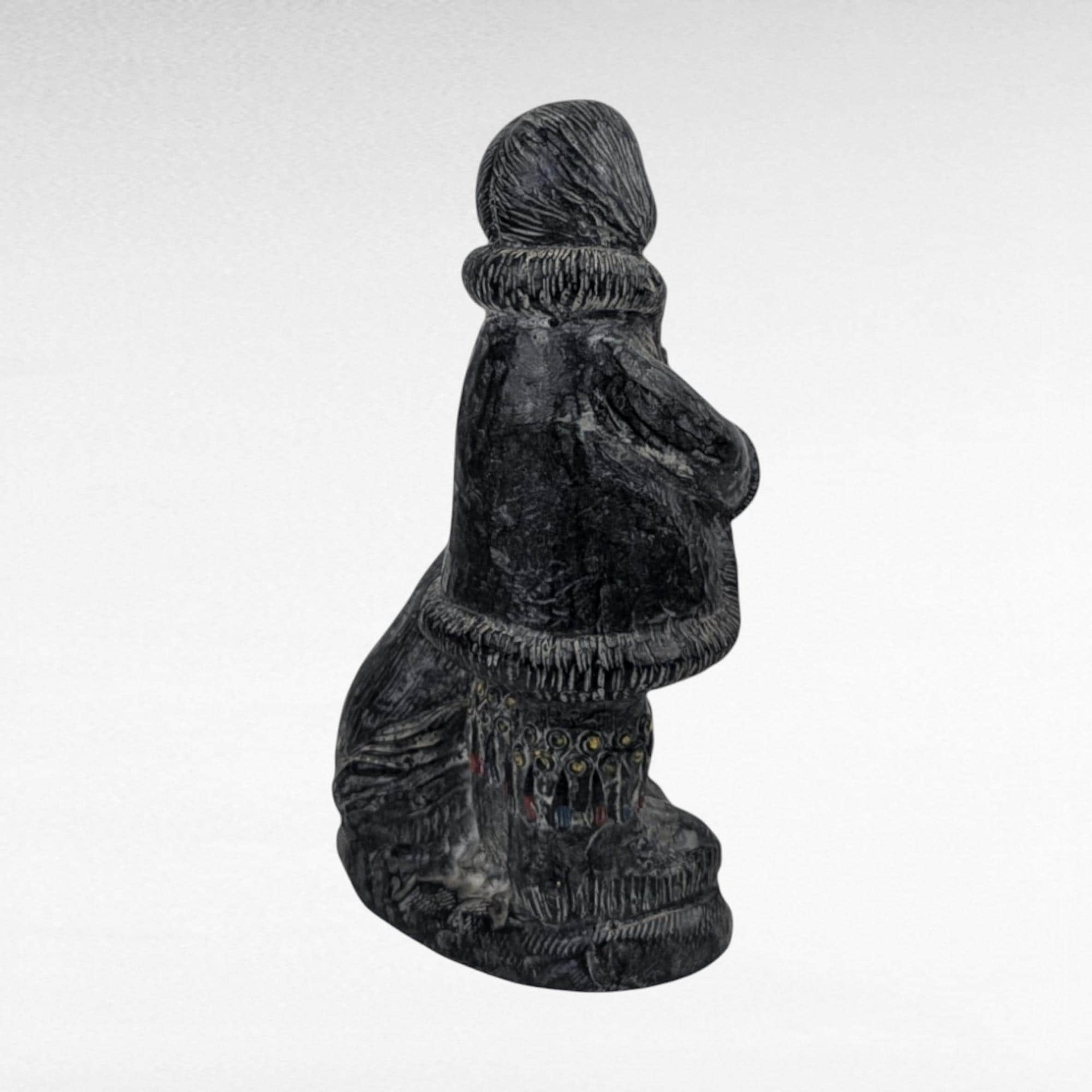 Vintage Original Wolf Stone and Marble Sculpture | Inuit Art | Eskimo with Dog | Hand-Carved | Arctic Decor