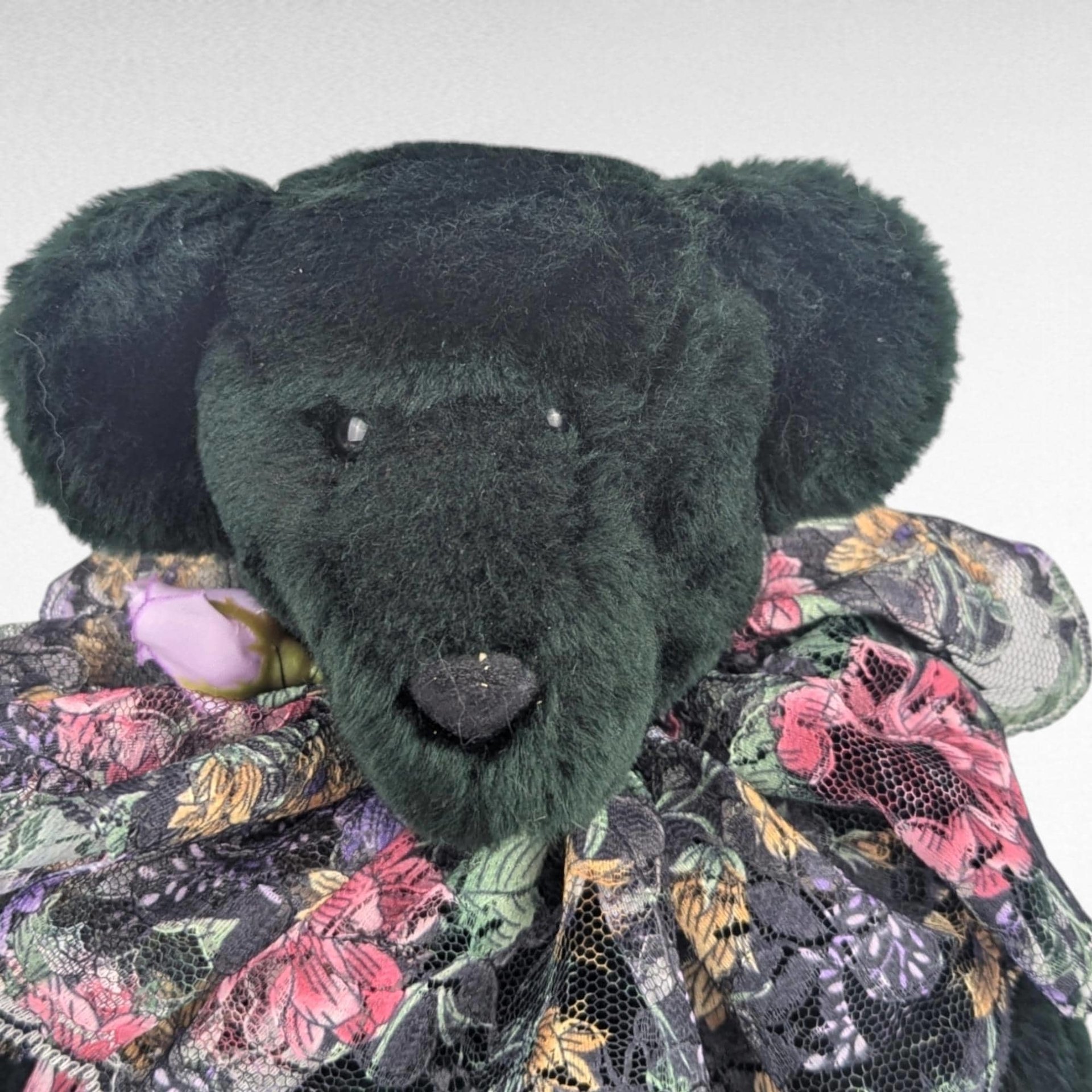 1994 Johnson Creations Green Teddy Bear | Floral Lace Collar | Plush Bear | Collectible Teddy Bear