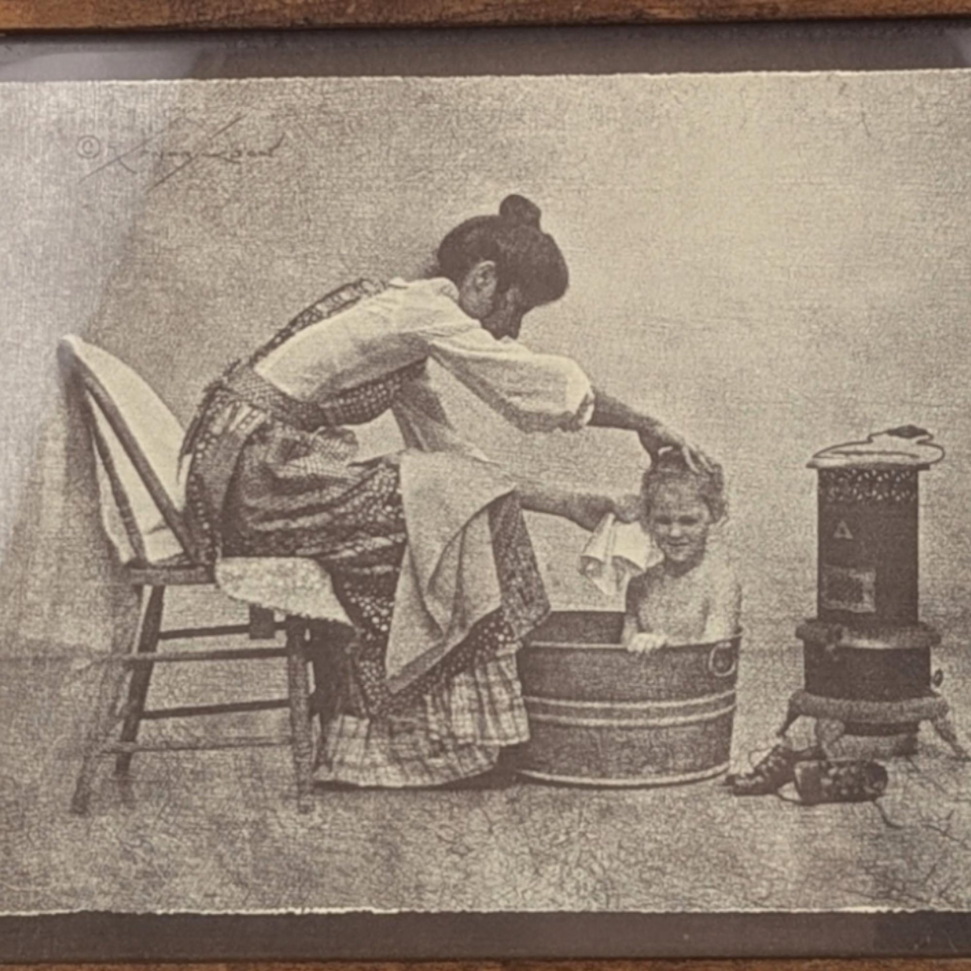 Vintage R. Hendrickson Mother and Child Print, Black and White, Framed, Home Decor, Wall Art