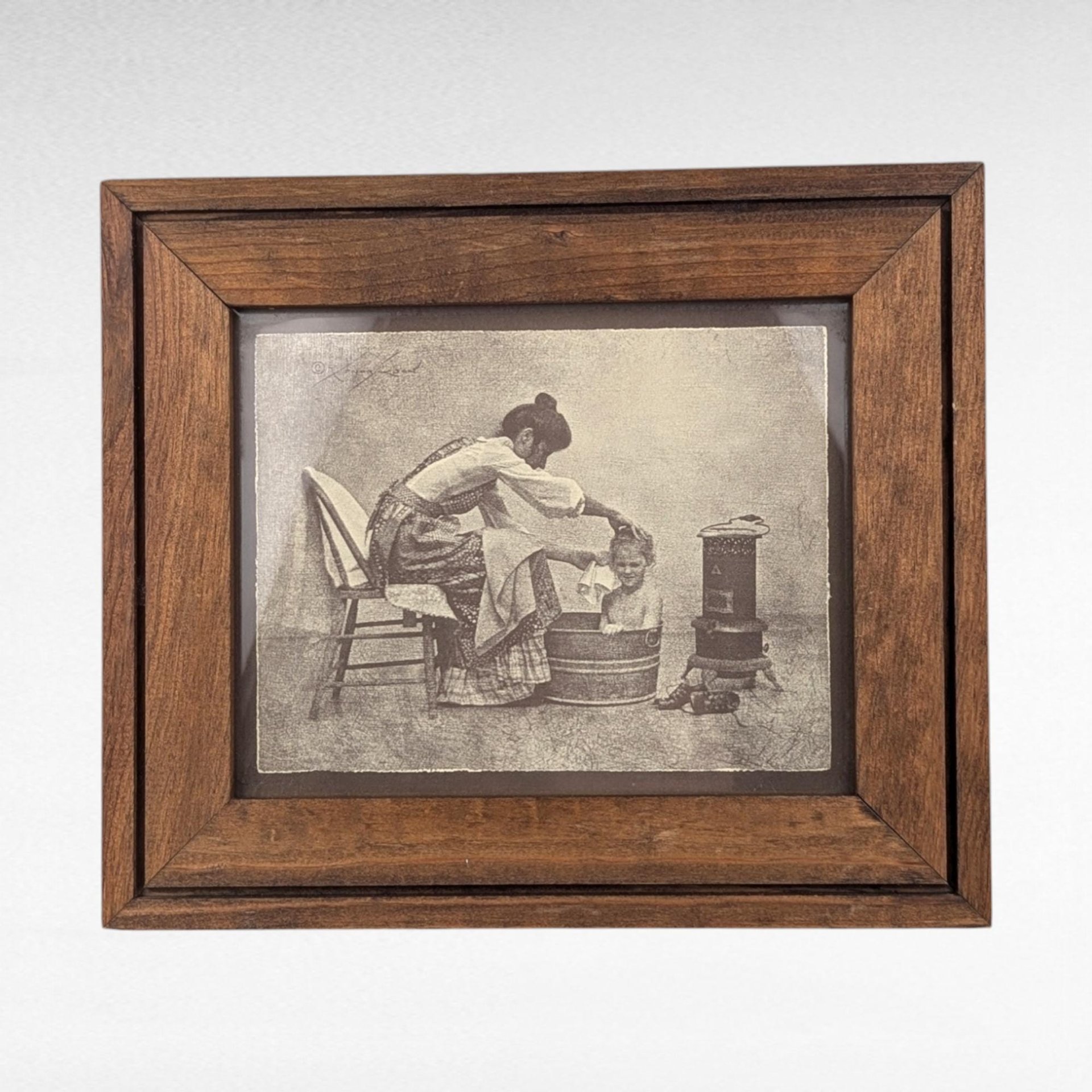 Vintage R. Hendrickson Mother and Child Print, Black and White, Framed, Home Decor, Wall Art