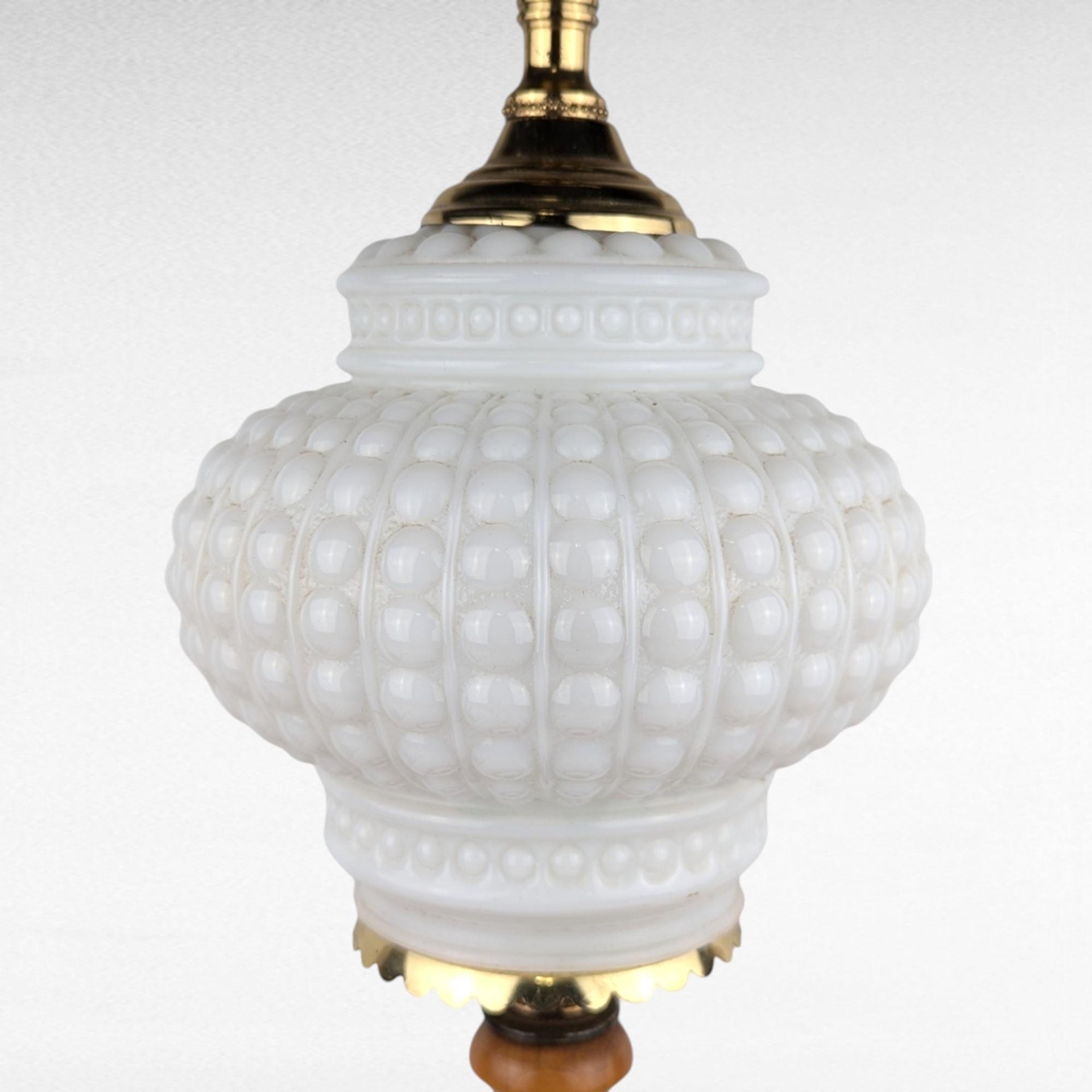 Vintage Milk Glass & Wood Lamp - Hobnail Milk Glass Lamp - Mid-Century Modern Lighting -  Table Lamp - Bedroom Decor