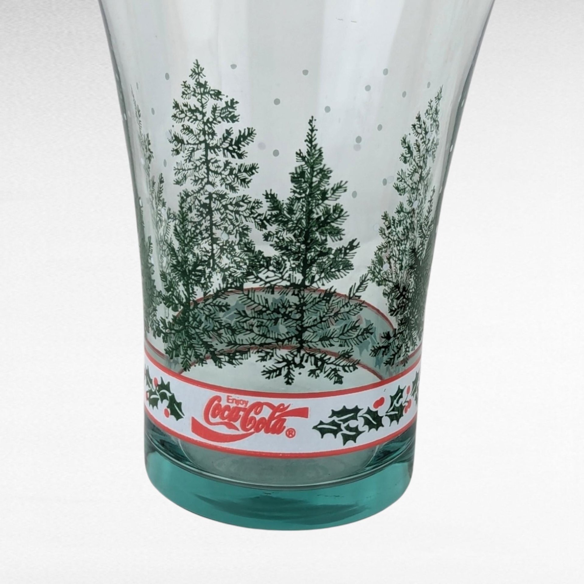 Set of 4 Coca-Cola Christmas Glasses - Pine Cone and Tree Design - Vintage Holiday Decor - Collectible Coke Glasses