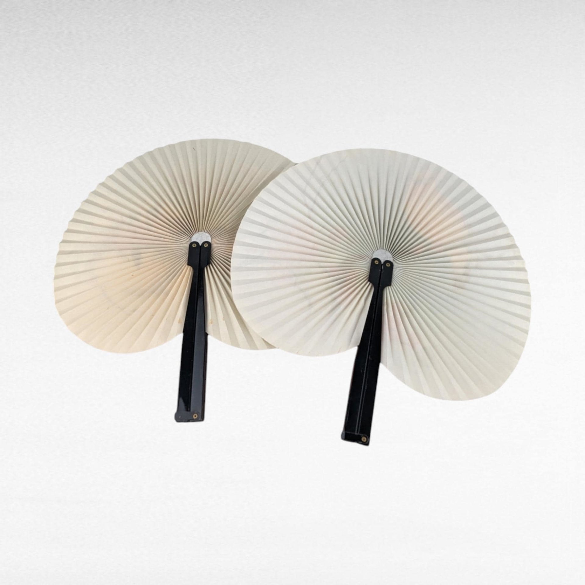 Vintage Pair of Cherry Blossom Folding Fans | Metal and Paper Hand Fans | Asian-Inspired Decor | Decorative Folding Fans