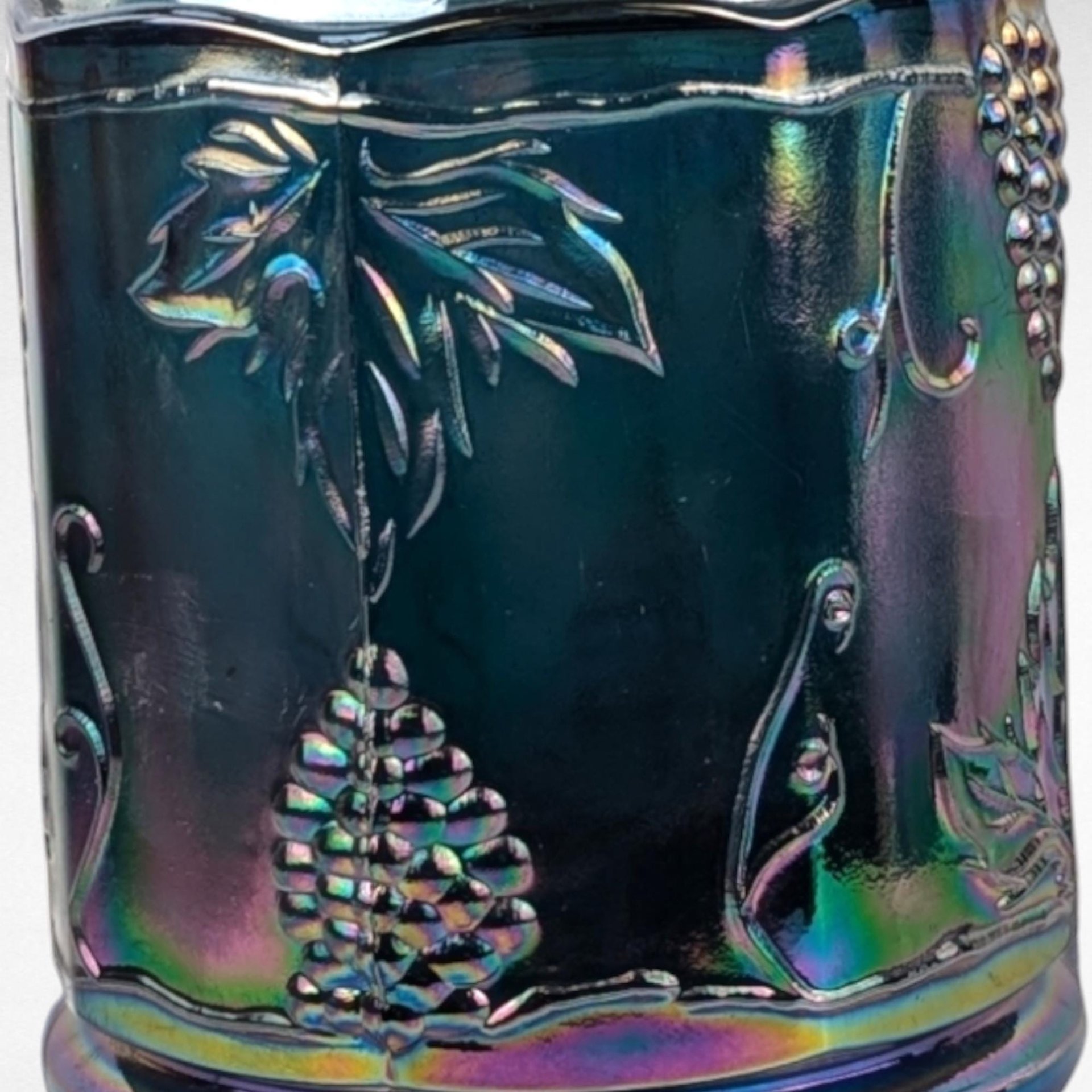 Vintage Indiana Glass Harvest Grape Carnival Glass Lidded Candy Dish, Iridescent Blue Glass,  Collectible Glassware