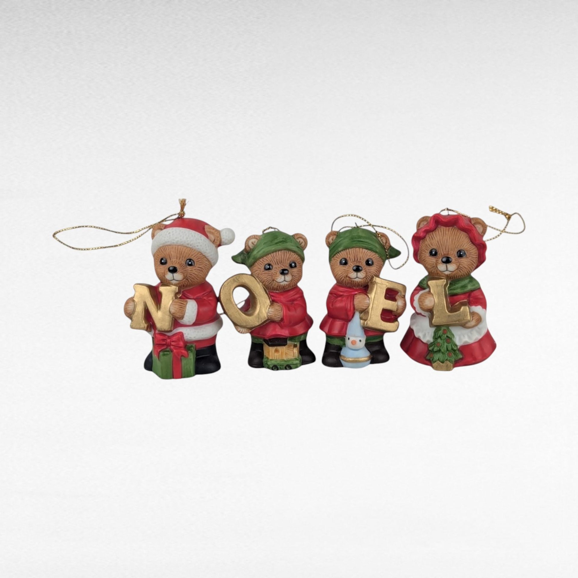 Vintage Homco Ceramic Noel Bears 5720, Christmas Bear Ornaments, Set of 4, Holiday Decorations, Collectible Figurines