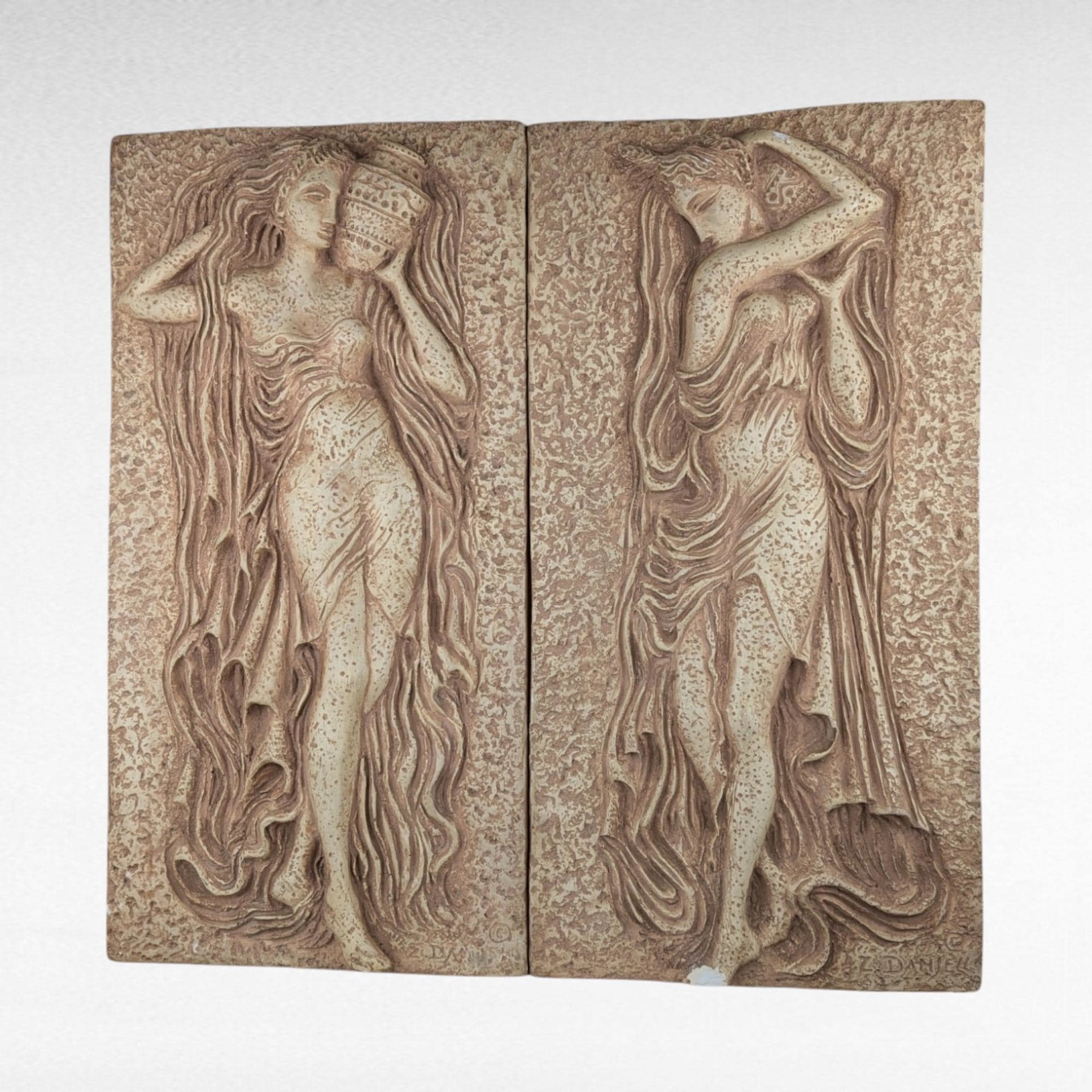 Pair of Vintage Z. Danjell Creations Greek Goddesses Wall Plaques - Classical Art - Wall Decor -Textured Relief