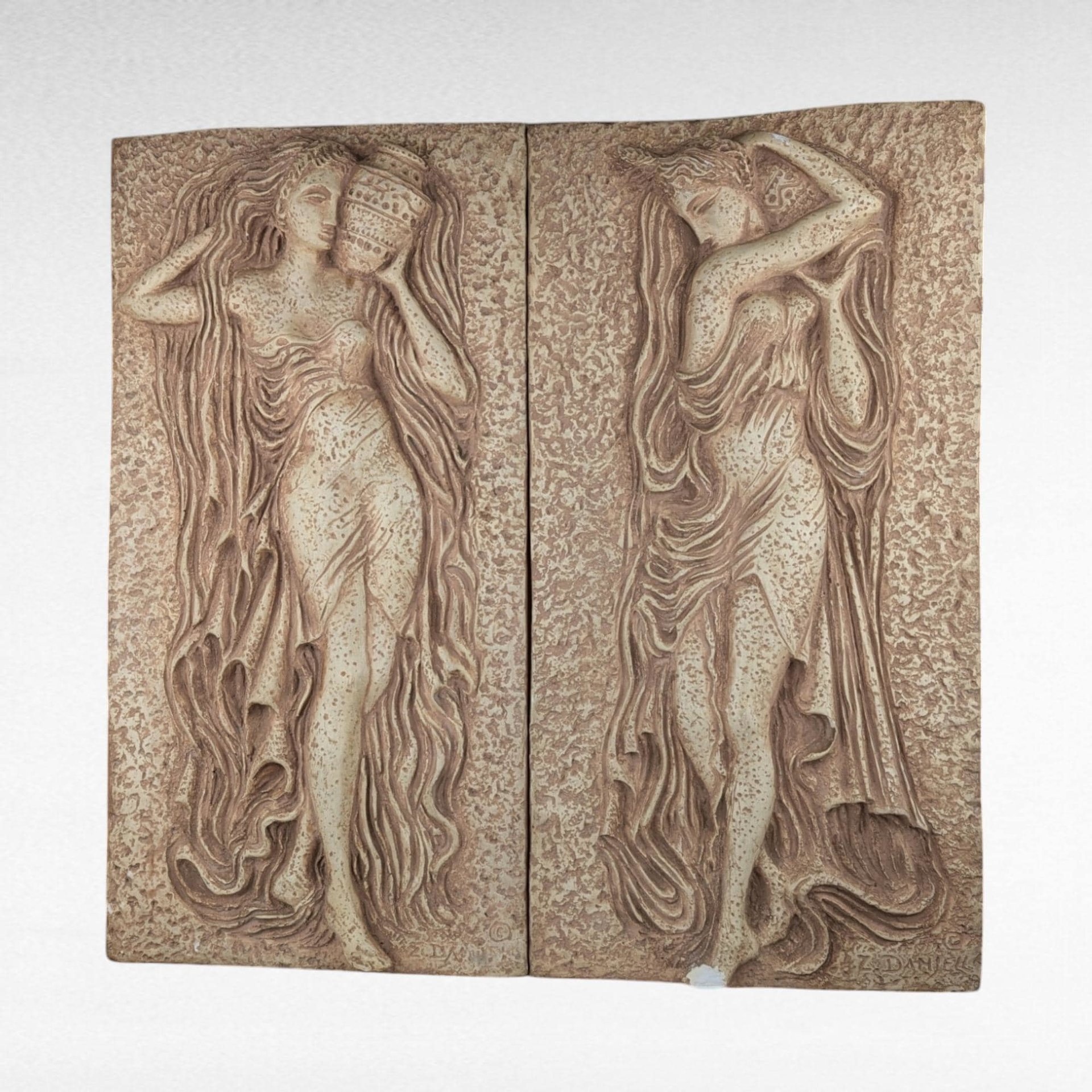 Pair of Vintage Z. Danjell Creations Greek Goddesses Wall Plaques - Classical Art - Wall Decor -Textured Relief