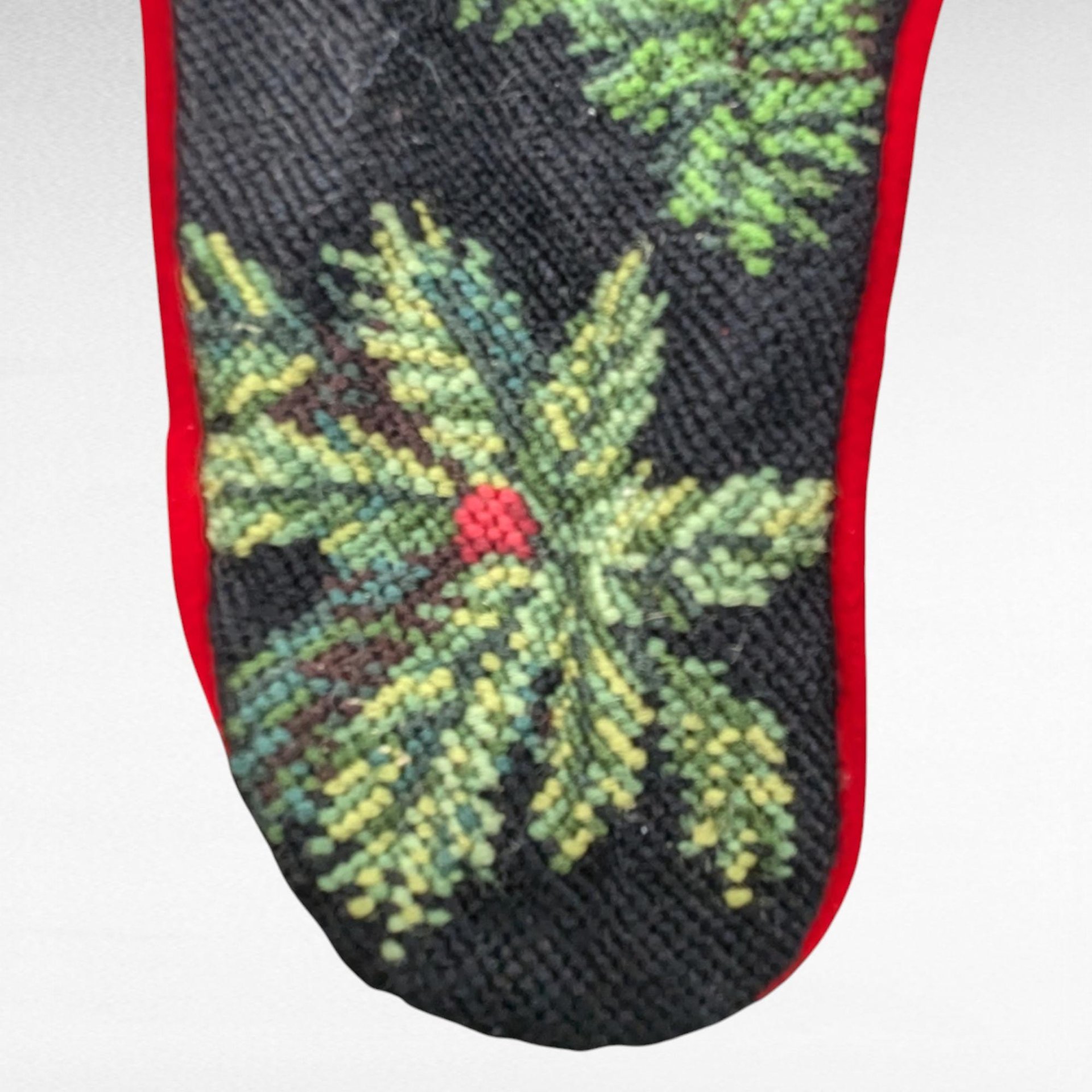 Vintage Needlepoint Christmas Stocking, Old World Santa Design, 20" Handmade Stocking, Holiday Decor