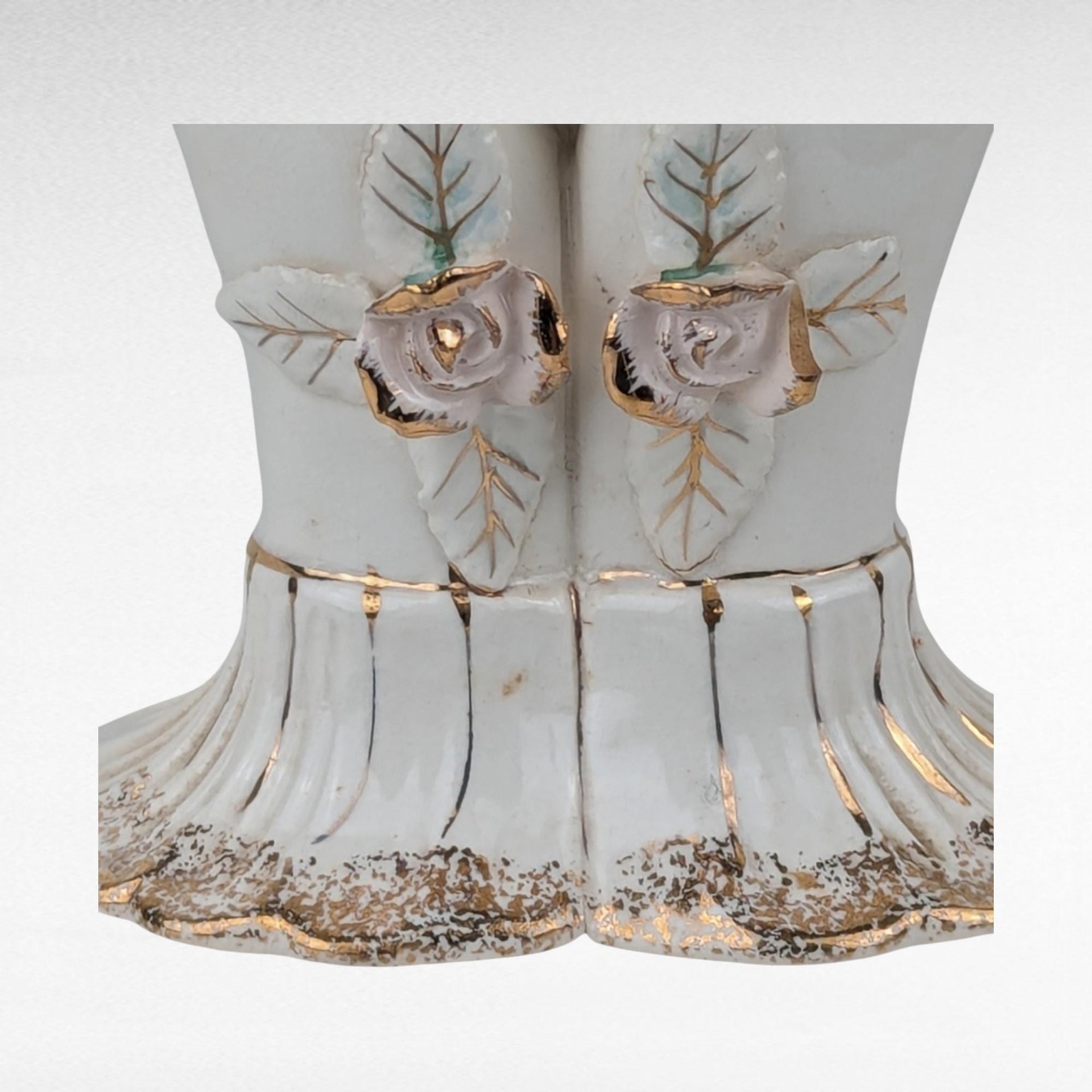 Imperfect Vintage Ceramic Vase with Hands, Unique Figural Vase, White and Gold Vase, Floral Decor, 7.25" Tall