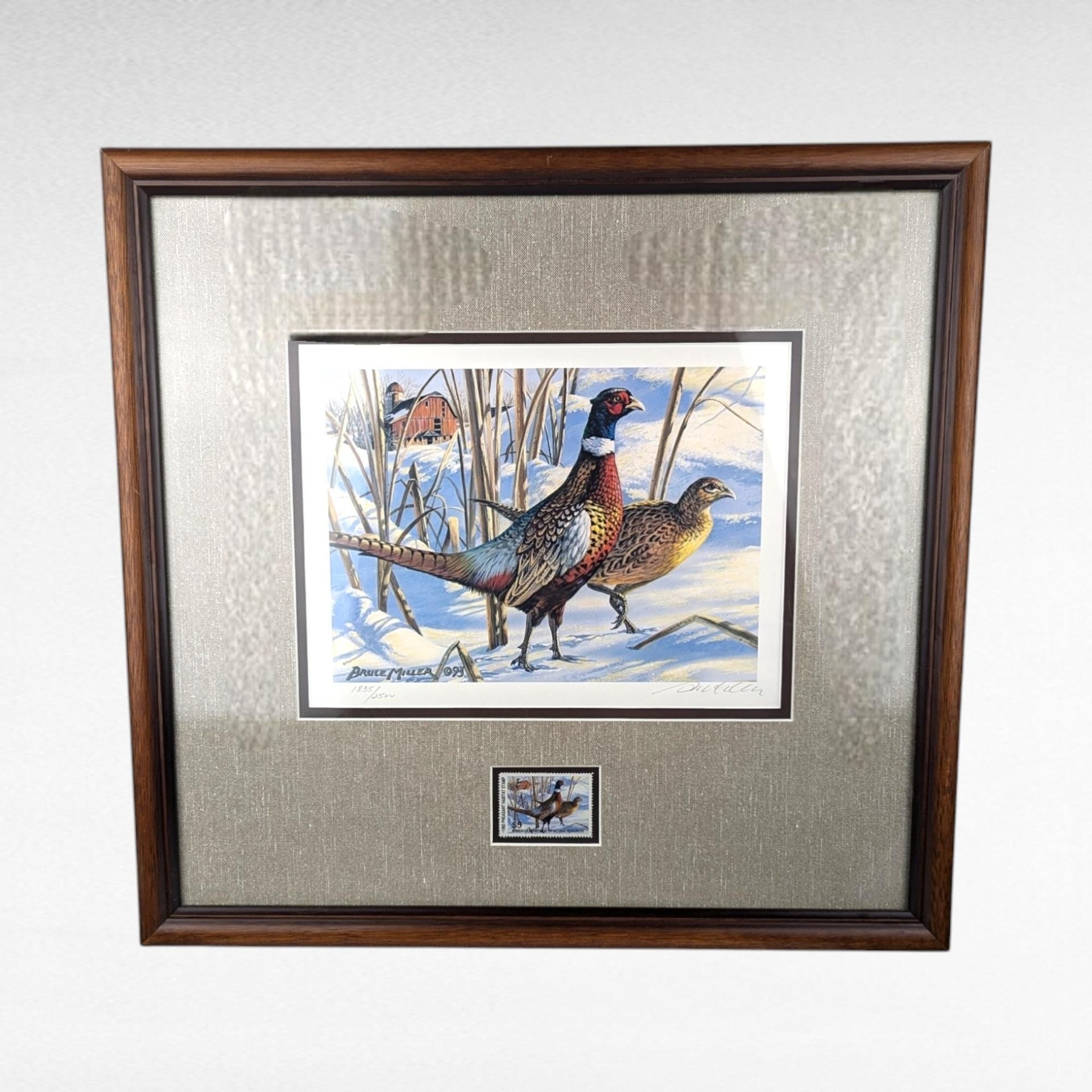 1993 Minnesota Pheasant Habitat Stamp Print, Framed & Signed Bruce Miller, Limited Edition #1835/2500