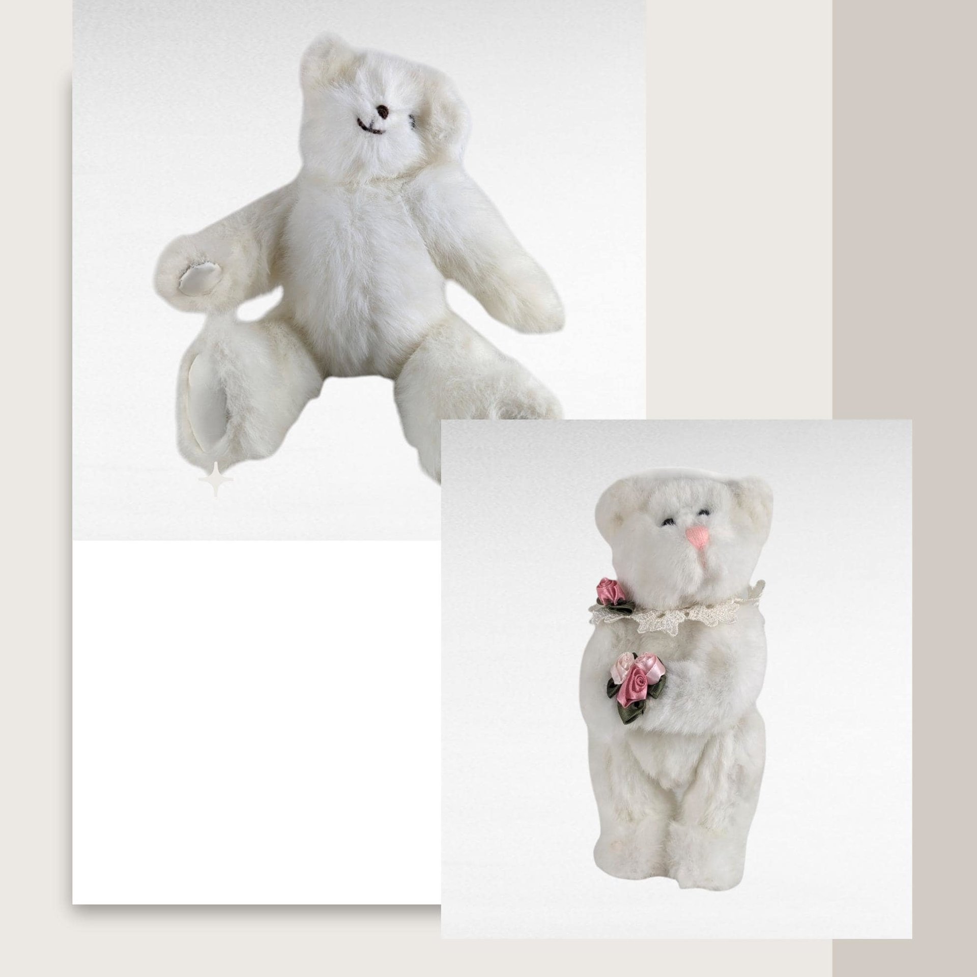 Vintage White Teddy Bears, Joan Chesney Jointed Bear, Berkeley Designs Floral Bear, Collectible Plush Toys, Gift for Collector