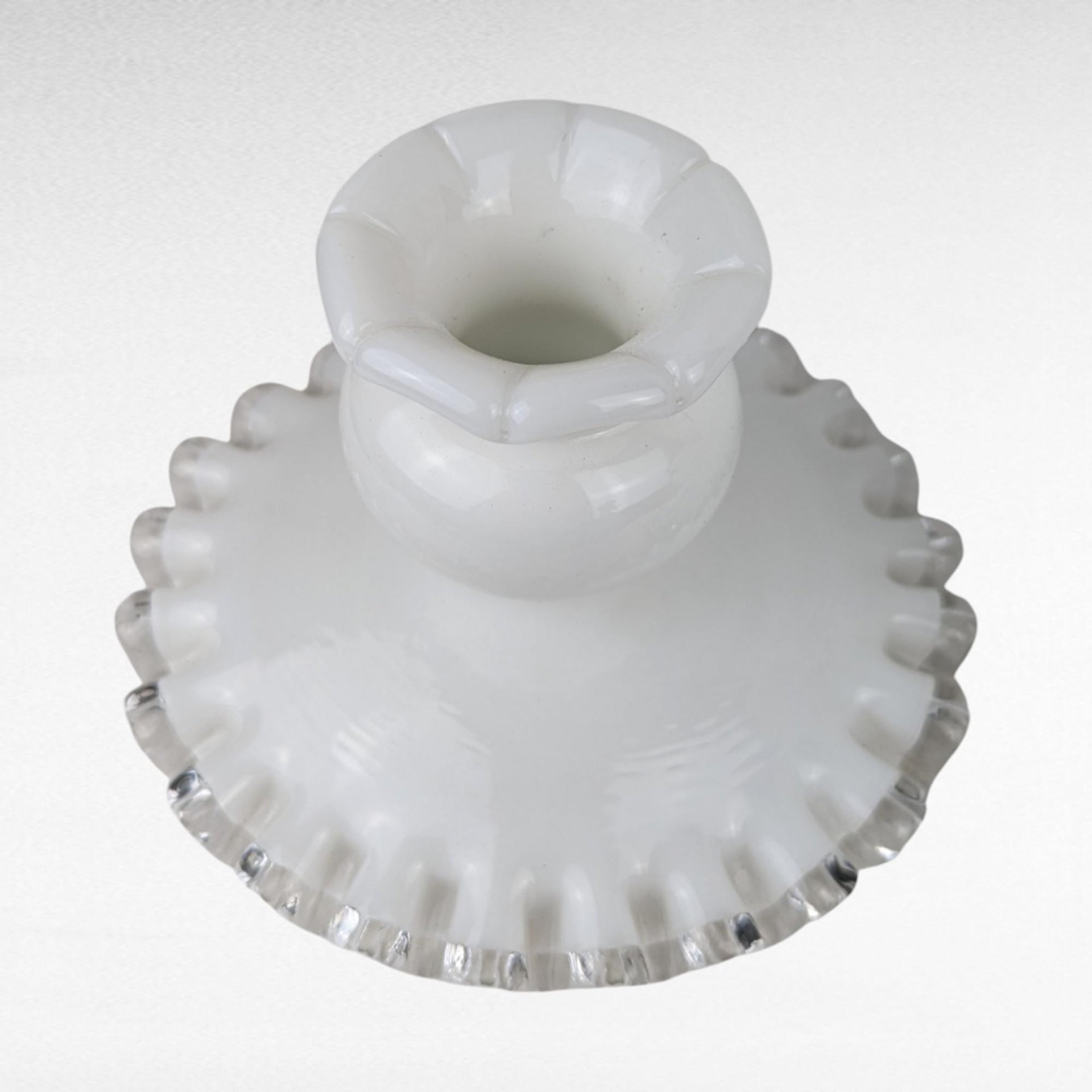 Vintage Fenton Silver Crest Candle Holders, Pair of Milk Glass Candle Holders, Taper Candle Holders, Wedding Decor, Romantic Gift