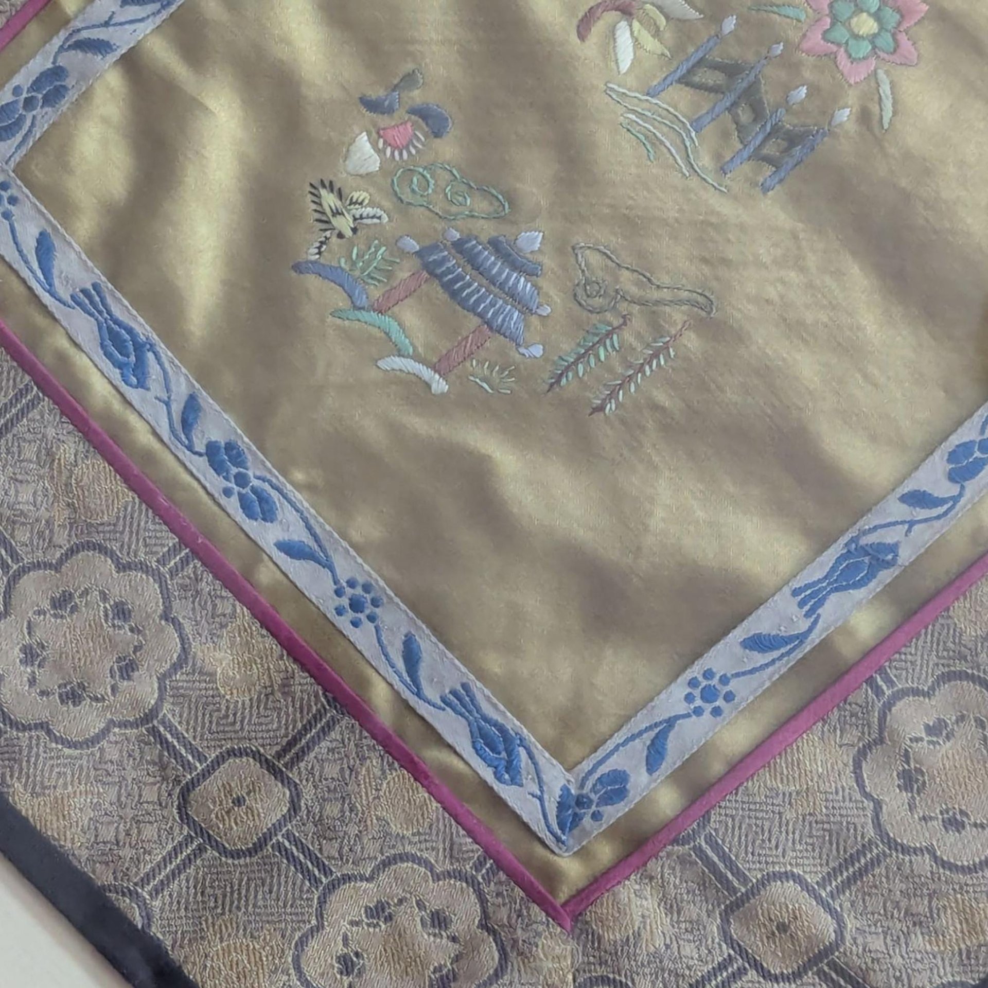Vintage Oriental Stitching on Silk Wall Hanging in Wooden Frame, Chinese Embroidery Art, Gift for Him, Her, or Home Decor