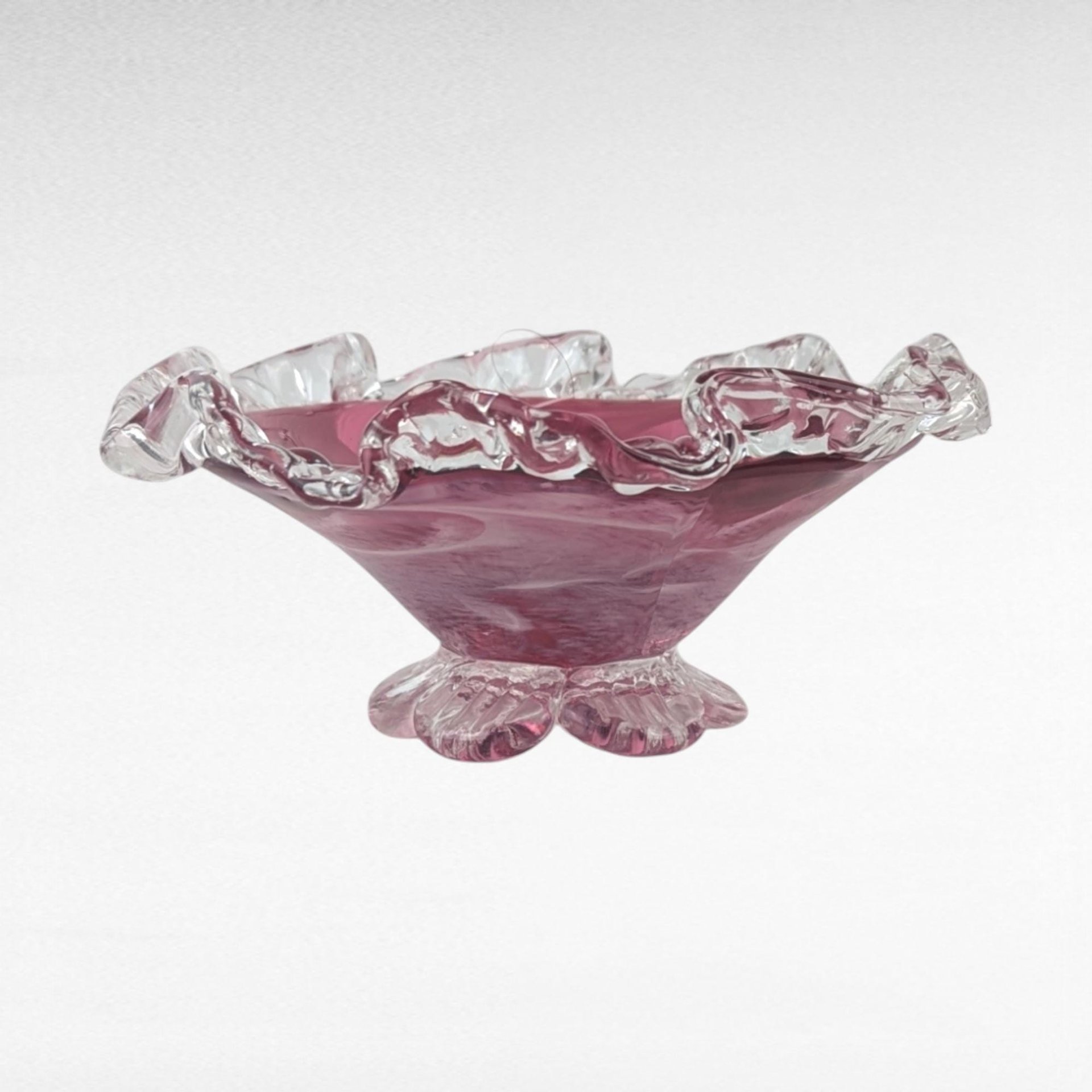 Vintage Rossi Glass Cranberry Mist Candy Dish.