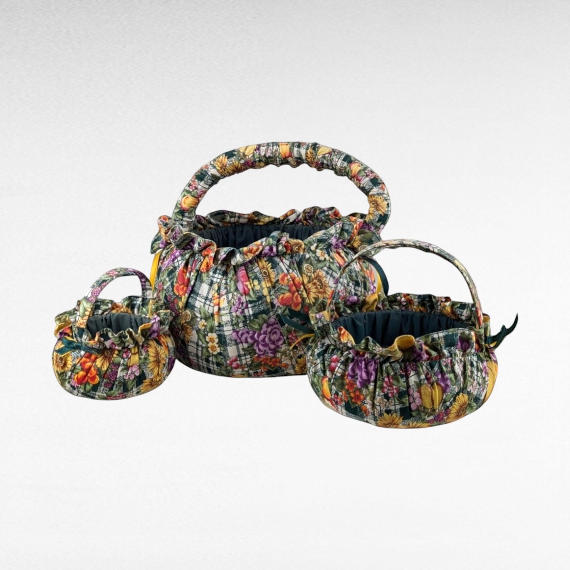 Vintage Set of 3 Matching Fabric Baskets, Floral Print Storage Baskets, Nesting Baskets, Home Decor, Gift Idea, Organization