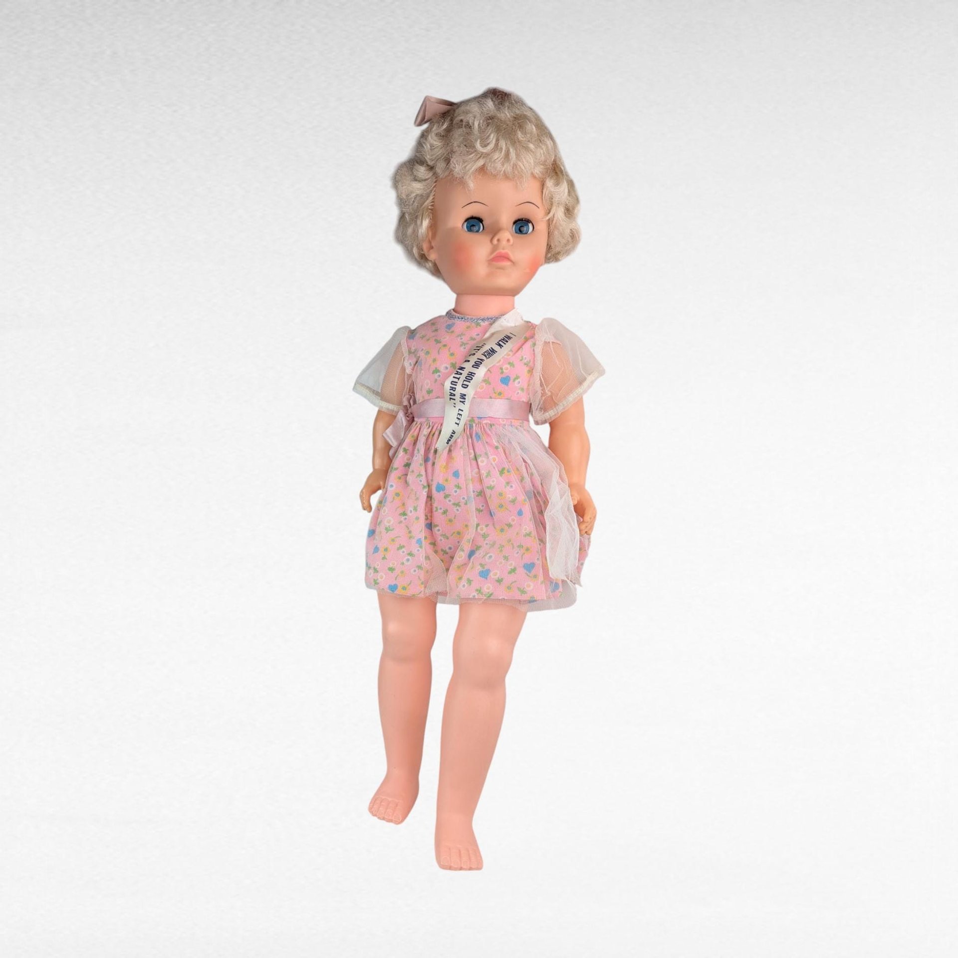 Vintage 1960s Walking Plastic Doll, 22.5" Pink Dress, Collectible Toy, Display Doll, Gift for Vintage Doll Collectors