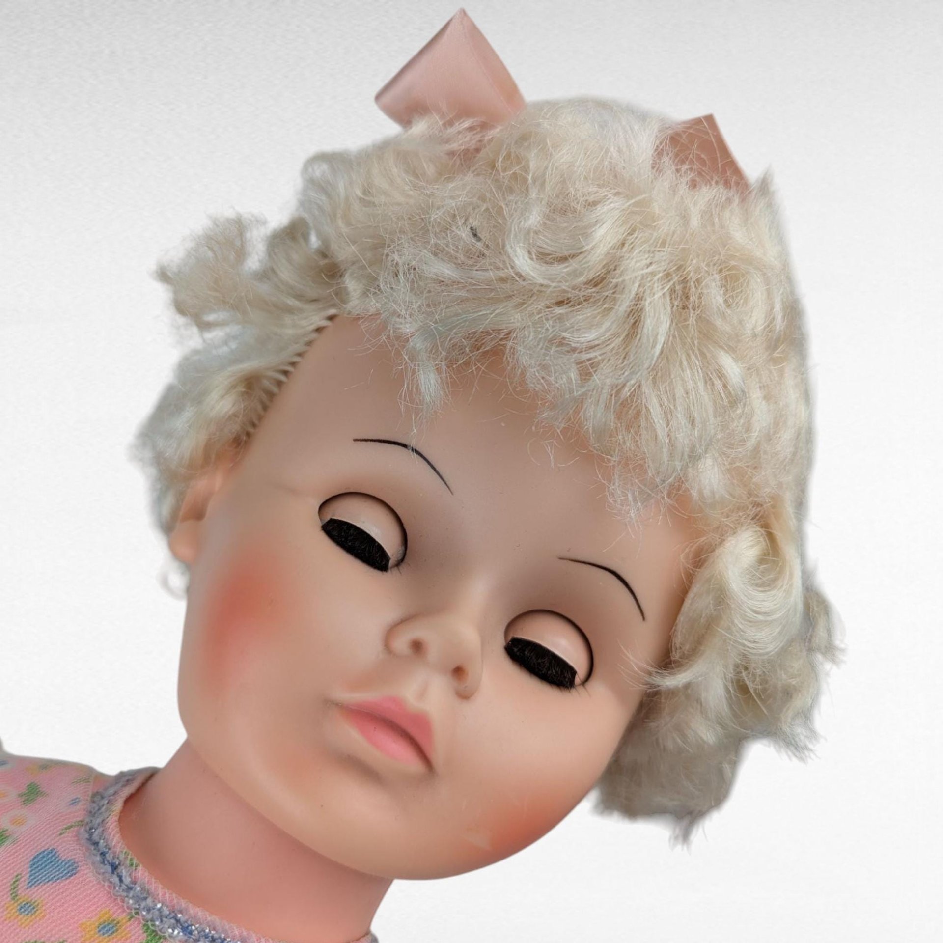 Vintage 1960s Walking Plastic Doll, 22.5" Pink Dress, Collectible Toy, Display Doll, Gift for Vintage Doll Collectors