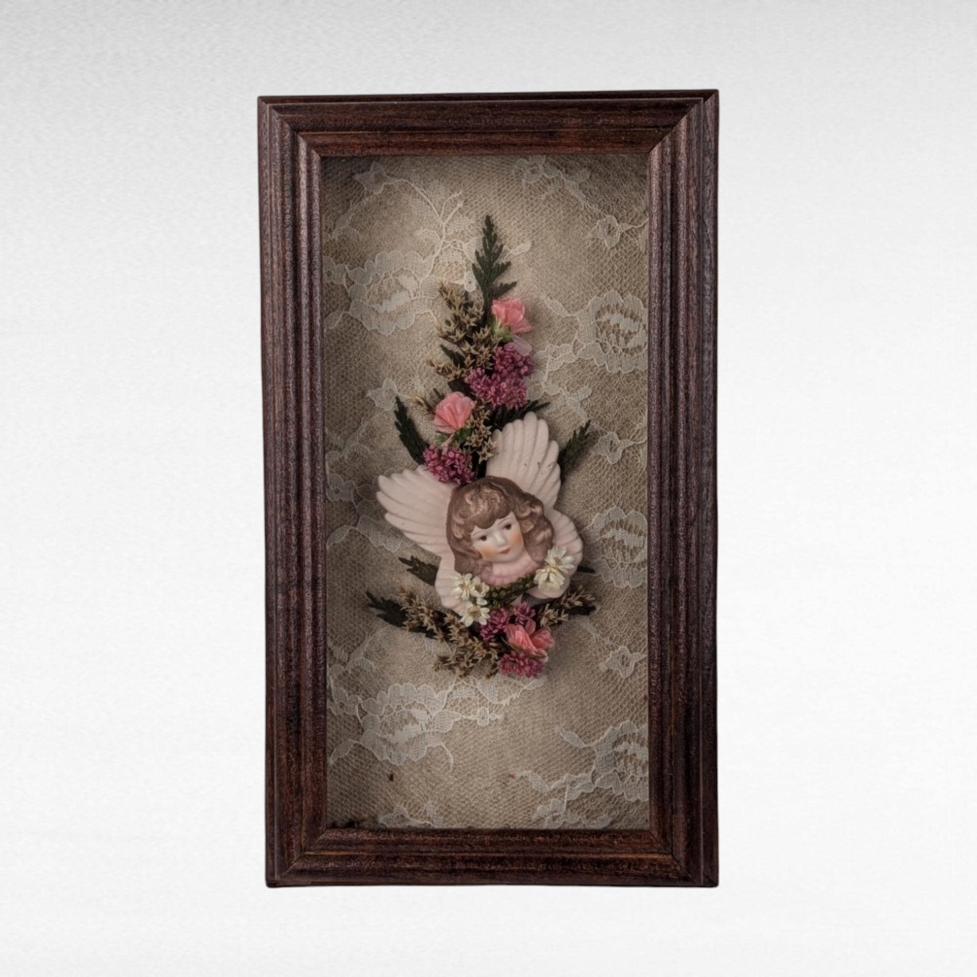 Vintage Angel Shadowbox Wall Hanging, Floral Decor, Spiritual Art, Gift for Her, Religious Gift, Home Decor, Shabby Chic