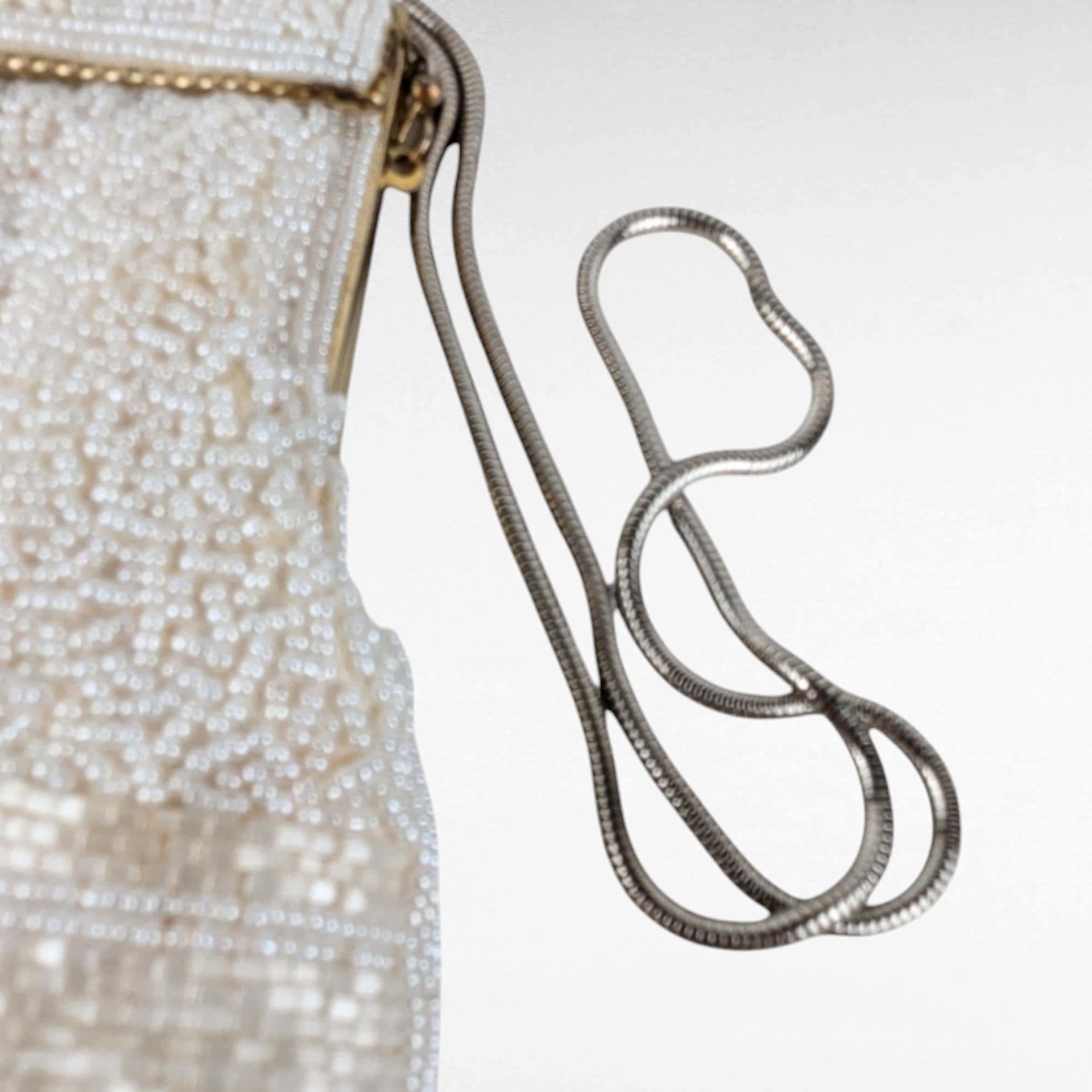 Vintage Hand Beaded Evening Bag, Creamy White, Formal Occasion Clutch, Wedding Guest Bag, Gift for Her