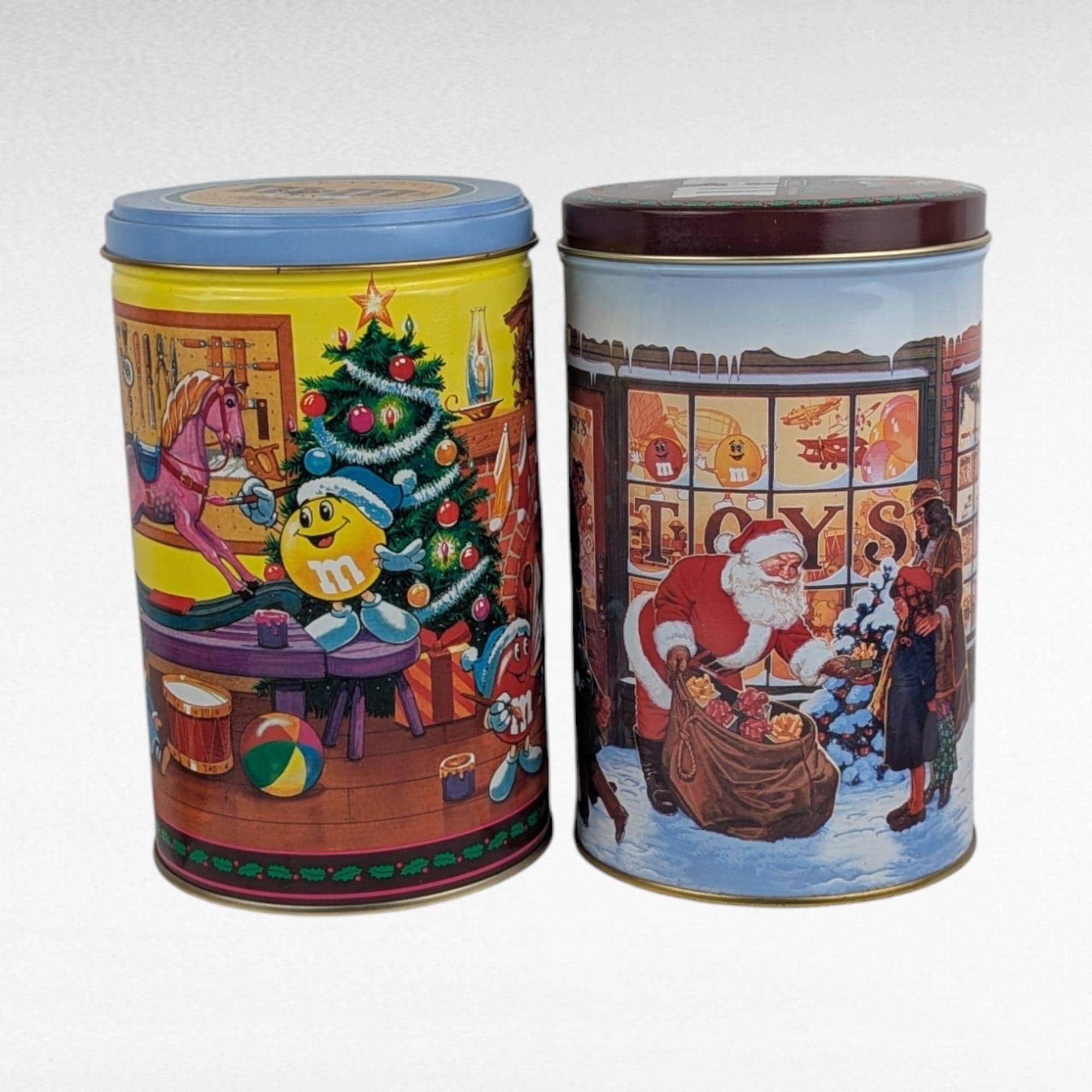 Vintage M&M's Christmas Tins, 1991 and 1994 Holiday Collectible Tins, Candy Storage, Gift for Collector, Kitchen Decor