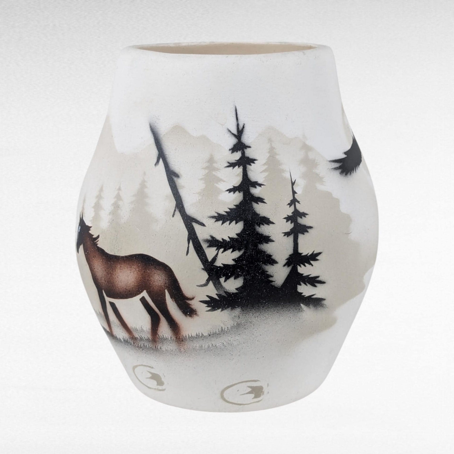 2004 Navajo Pottery Vase with Horse Design, Hand-Painted Vase, Southwest Decor, Native American Art, Collectible Pottery