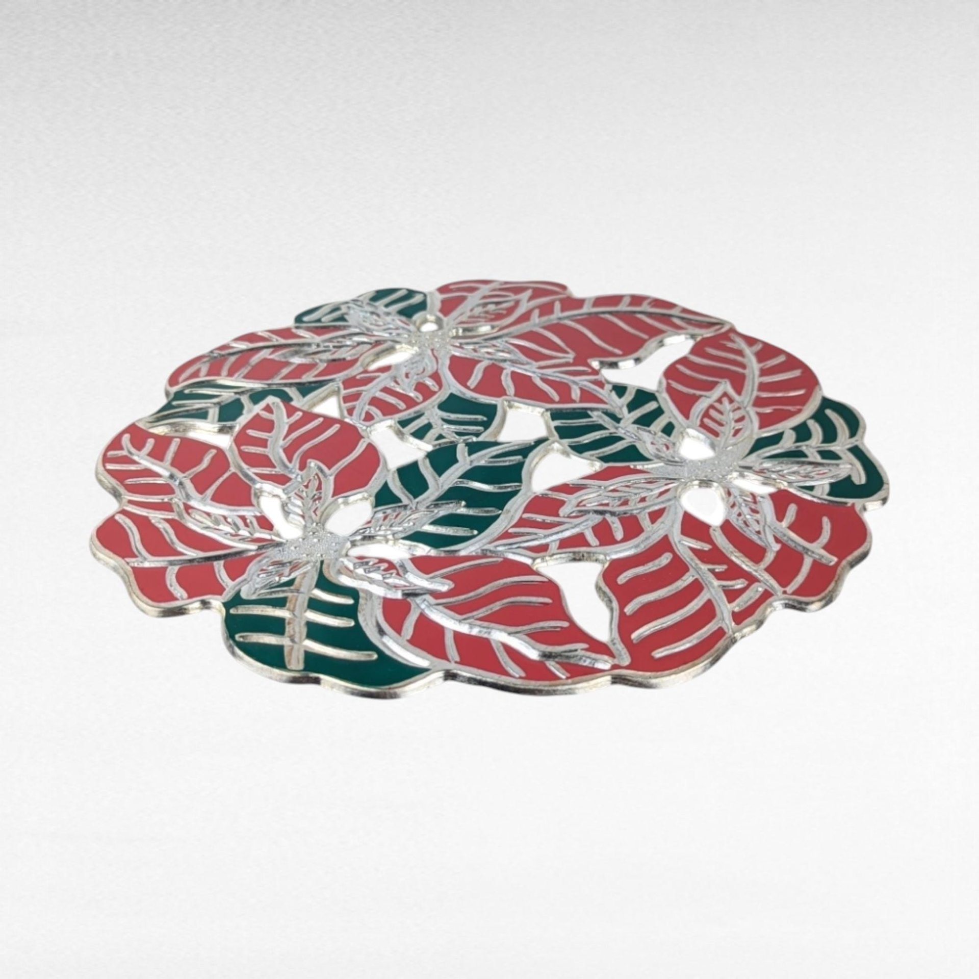 Vintage Metal Poinsettia Trivet, Holiday Decor, Christmas Gift, Wall Hanging, 8.5 Inch, Original Box