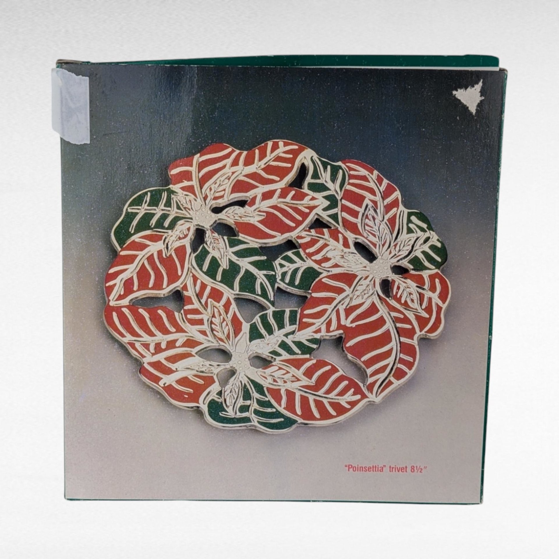 Vintage Metal Poinsettia Trivet, Holiday Decor, Christmas Gift, Wall Hanging, 8.5 Inch, Original Box