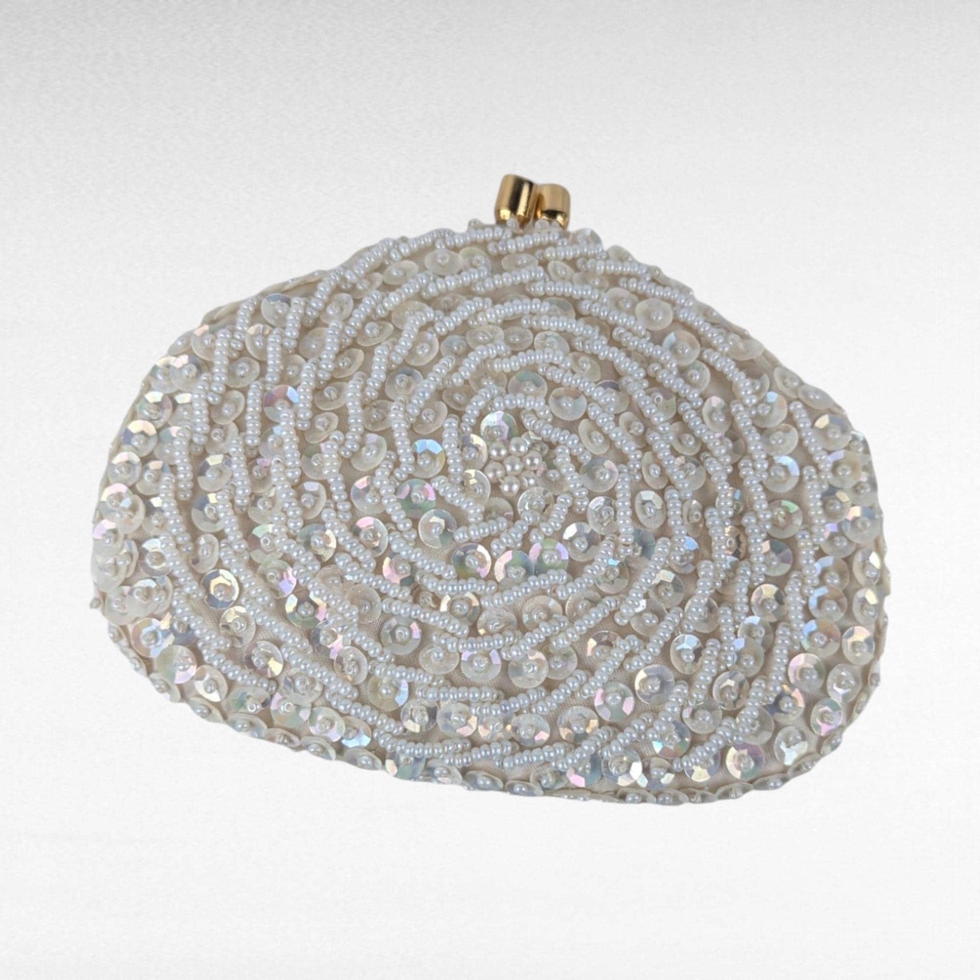 Vintage Princess Gardner Beaded Sequin Coin Purse, Ivory Evening Bag, Bridal Purse, Gift for Her, Original Box