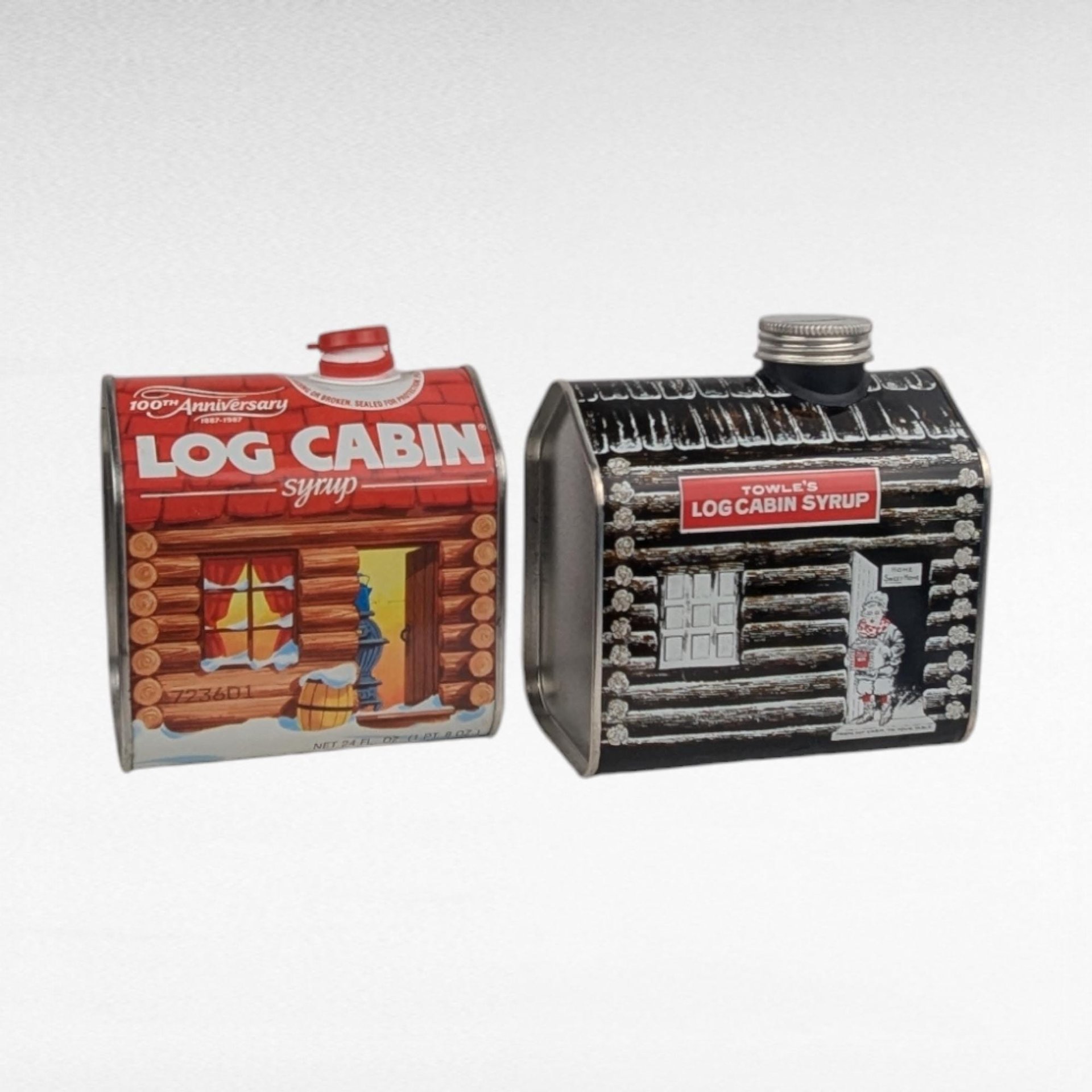 Vintage Towle's Log Cabin Syrup Tins, 1979 Tin Bank & 100th Anniversary Tin, Collectible Tins, Vintage Kitchen Decor, Gift for Collector