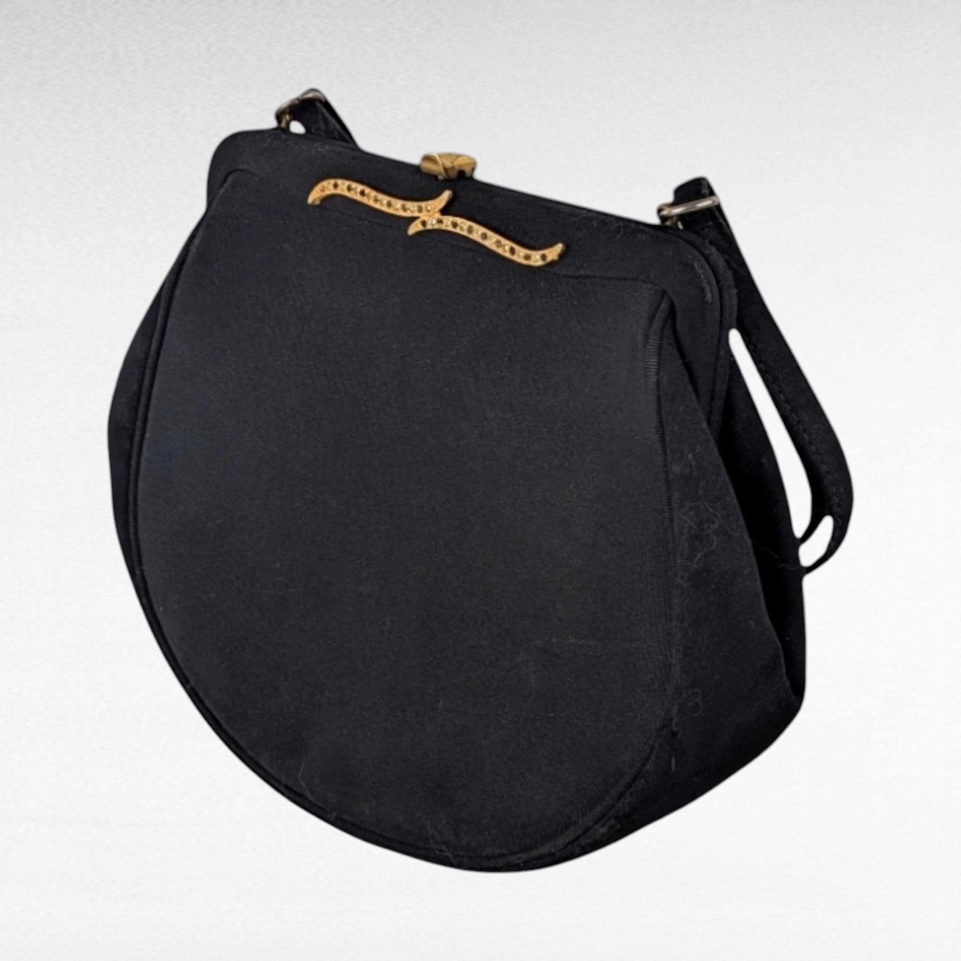Vintage Black Evening Bag, Gold Tone Clasp, Classic Formal Handbag, Gift for Her
