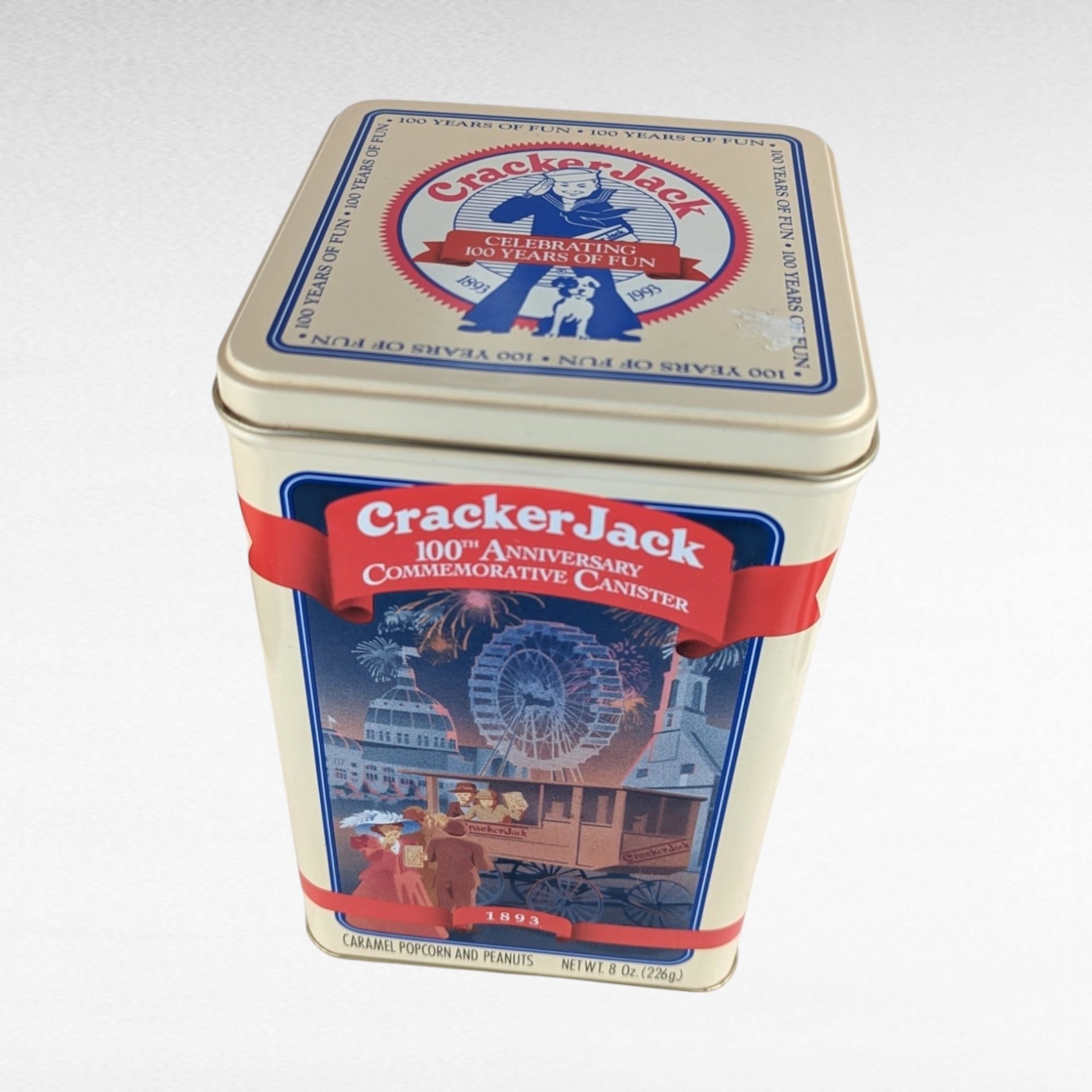 Vintage Cracker Jack Collectibles, 1993 100th Anniversary Tin & 1999 Ornaments, Nostalgic Candy Memorabilia, Gift for Collectors