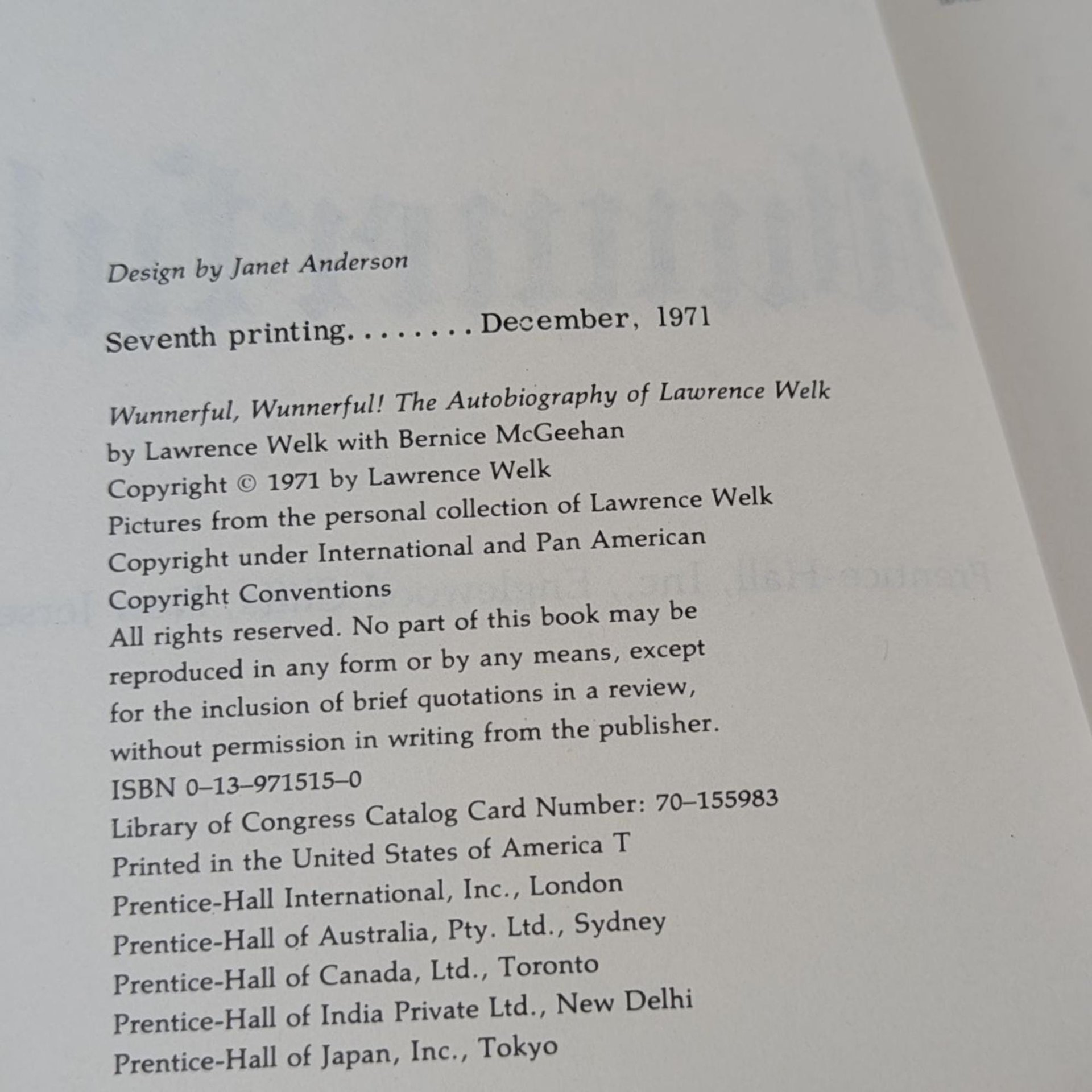 1971 Signed Lawrence Welk Autobiography "Wunnerful, Wunnerful!" 7th Printing, Vintage Music History Book