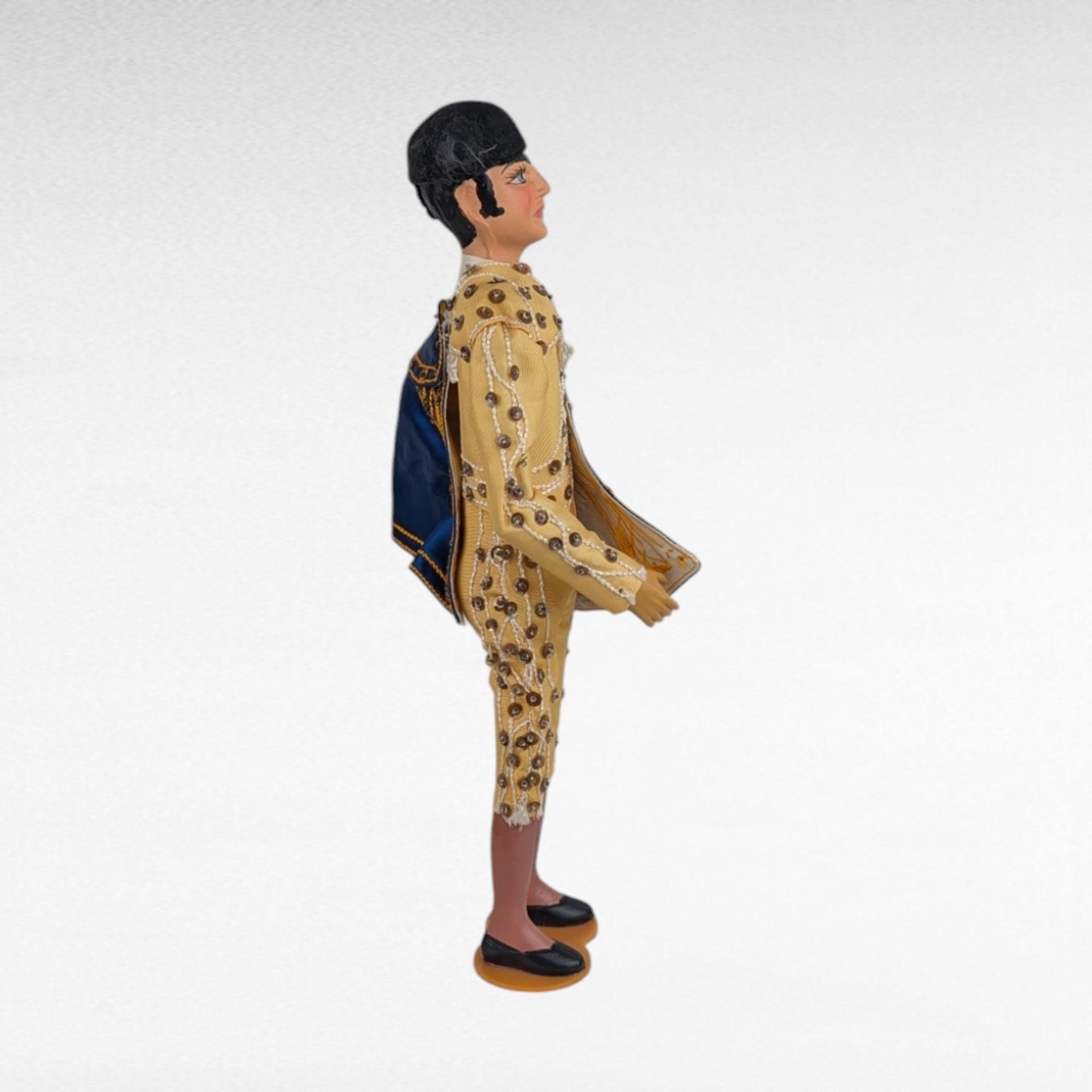 Vintage Spanish Matador Figure, 1960s Plastic Bullfighter, Yellow Blue Gold Outfit, 12 Inches, Collectible Figurine, Gift for Collector