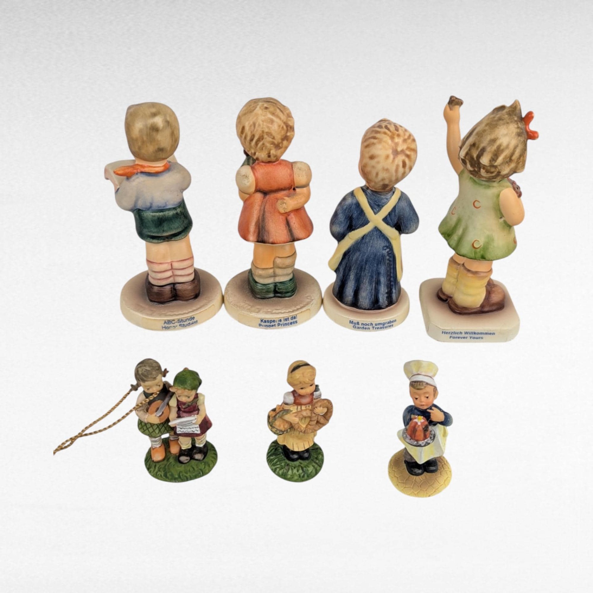 Vintage Hummel Figurine Set, 8 Piece Collection, Miniatures, "We Congratulate" Tin, Gift for Collector, Hummel Lovers