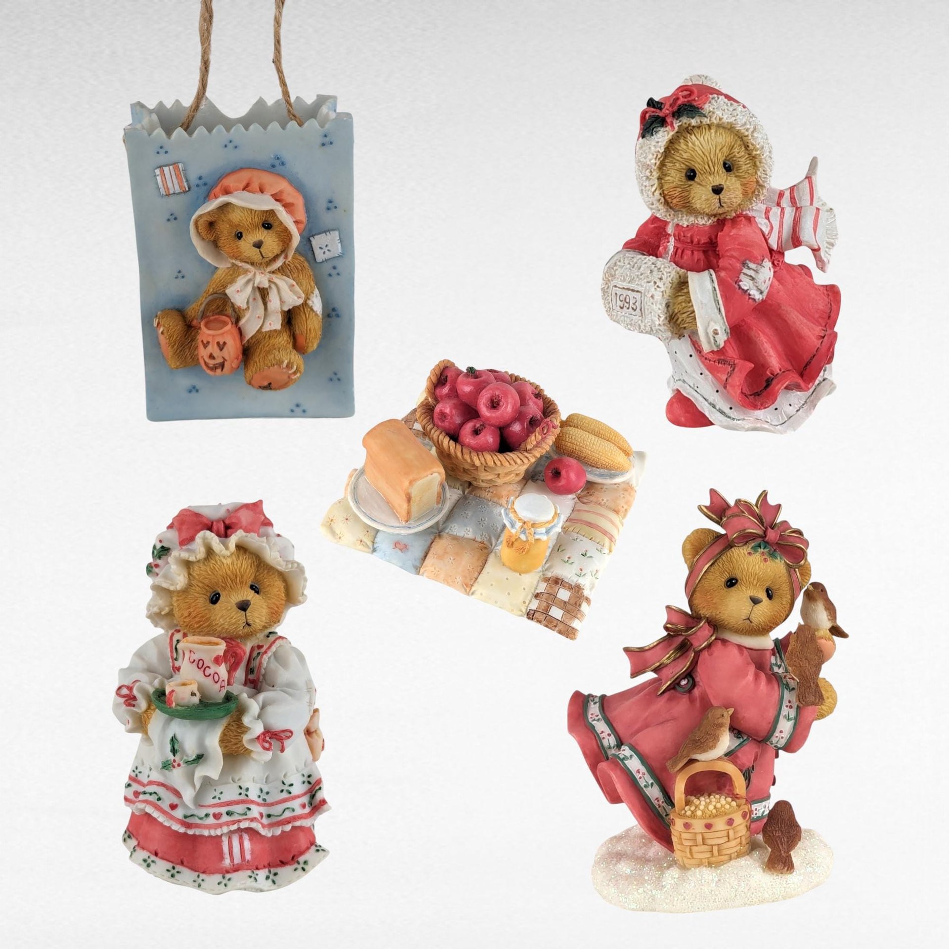 Vintage Cherished Teddies Figurines, 1990s Collectible Bears, Thanksgiving, Halloween, Christmas, Gift for Collector, Home Decor