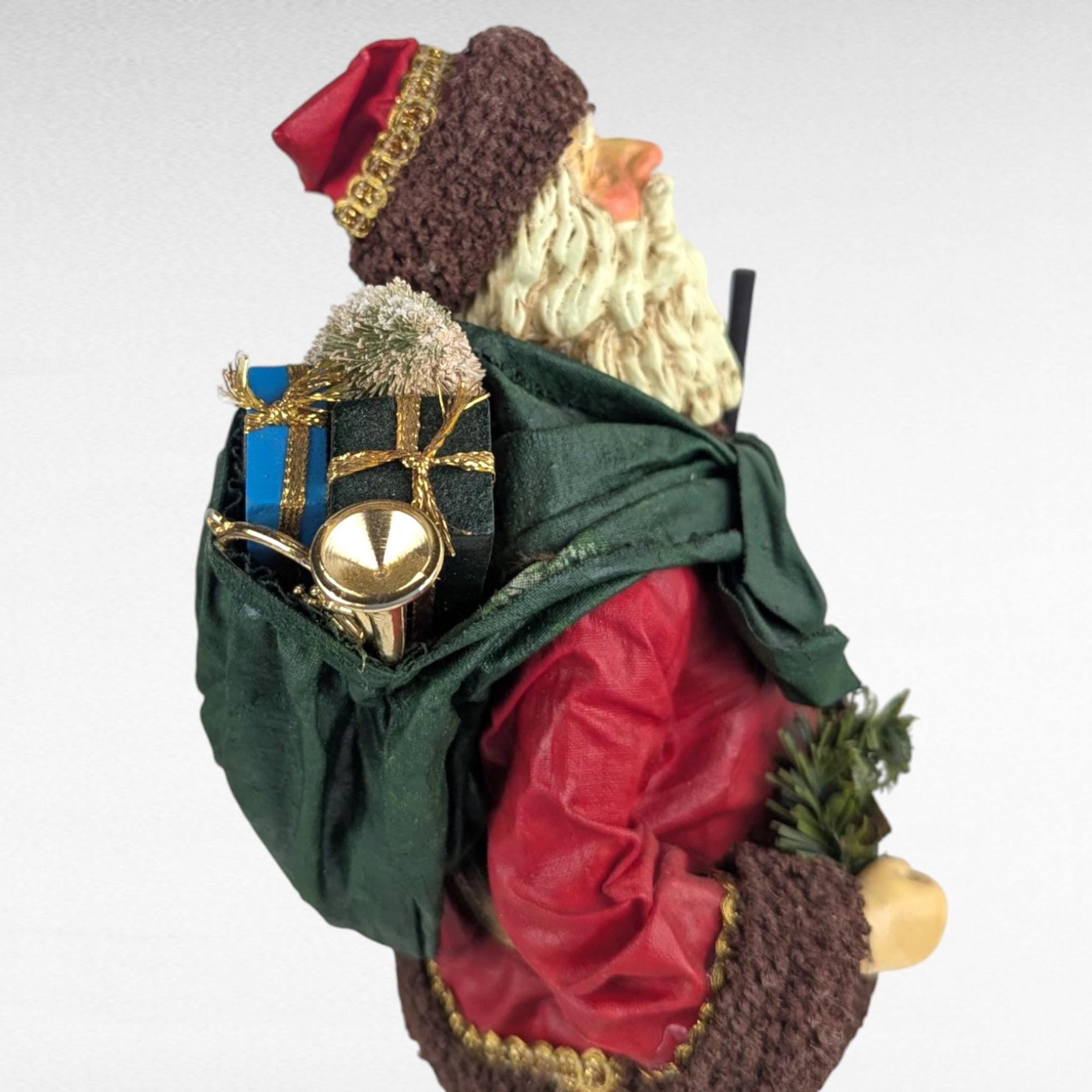 Vintage Santa with Pole Figure, Stiff Fabric Christmas Decoration, Collectible Holiday Decor, Unique Santa Claus, Mantle Decor