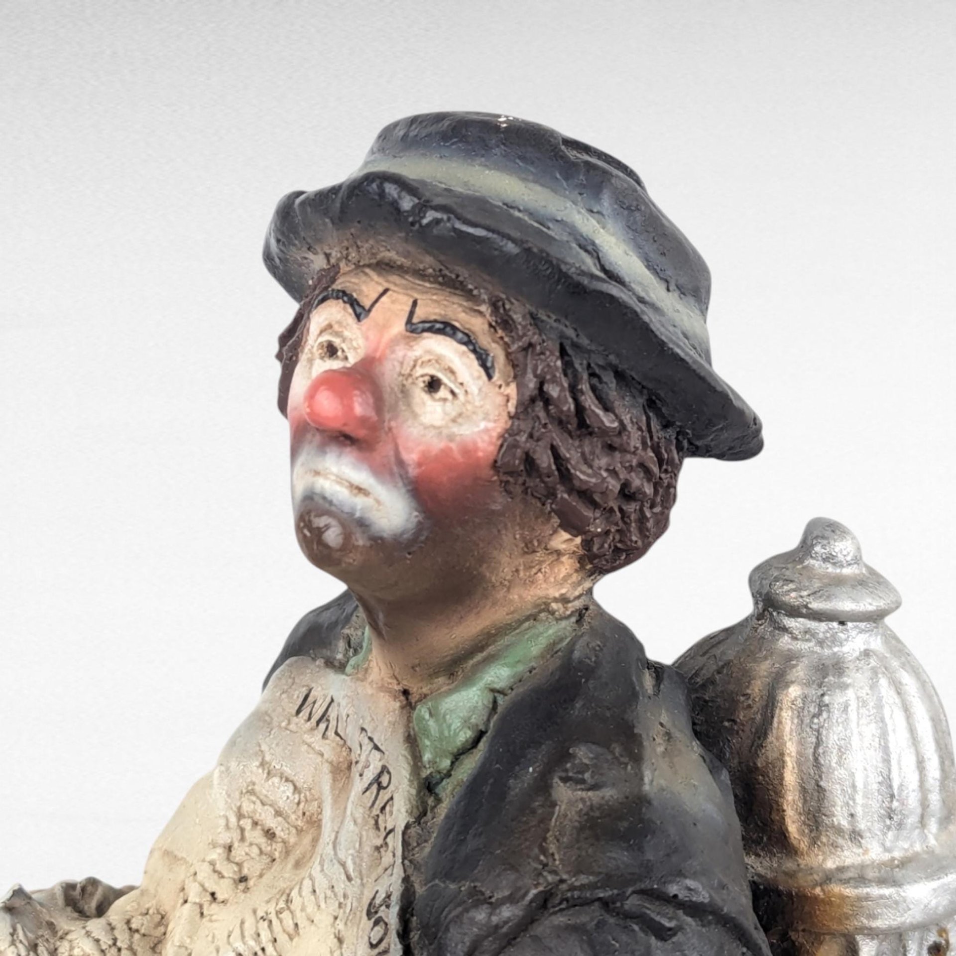 Vintage Esco Emmett Kelly Jr. Clown Leaning on Fire Hydrant Resin Figurine, 8", Collectible Clown Decor, Gift for Clown Collectors