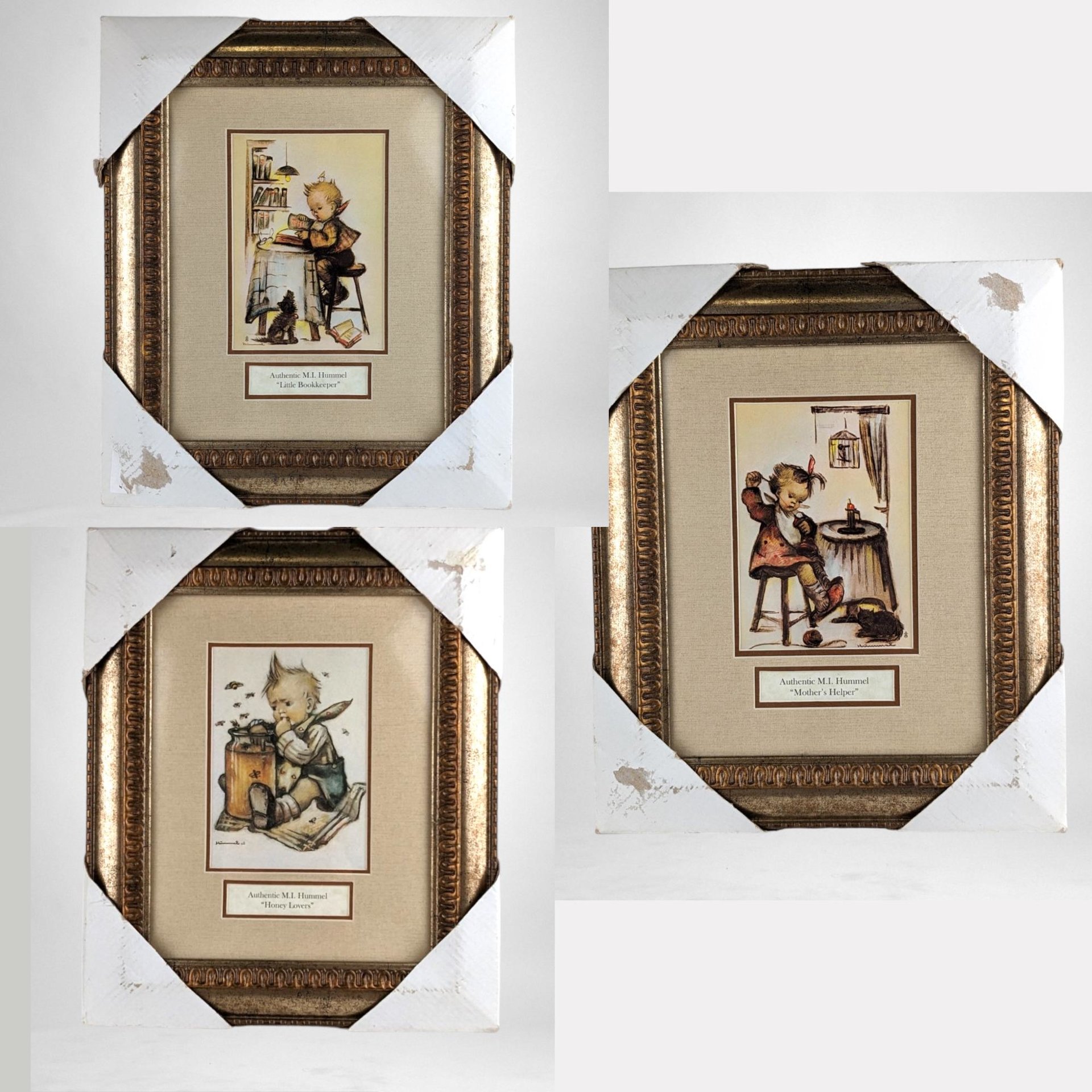 Vintage Hummel Prints Set, 1981 Framed Hummel Art, Honey Lovers, Mother's Helper, Little Bookkeeper, Collectible Hummel,