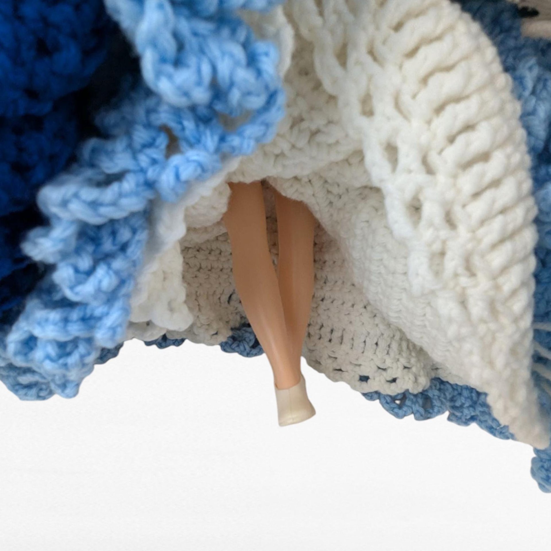 Vintage Handmade Crochet Lady Doll, Blue Dress and Bonnet, Folk Art Doll, Textile Art, Collectible Doll, Unique Gift, Home Decor