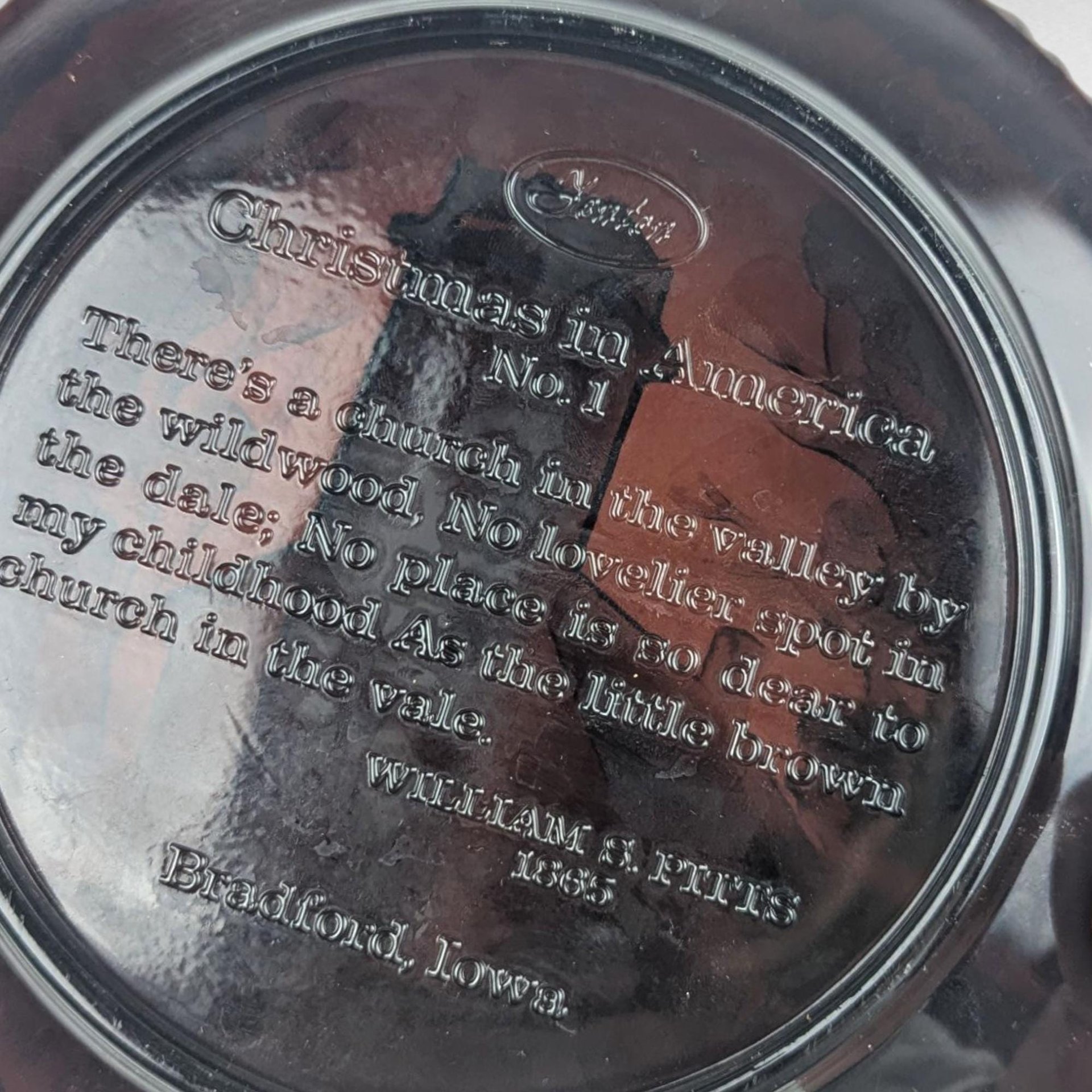 1970 Fenton Glass Christmas Plate, The Little Brown Church in the Vale, Vintage Holiday Decor, Collectible Glass Plate, Winter Scene