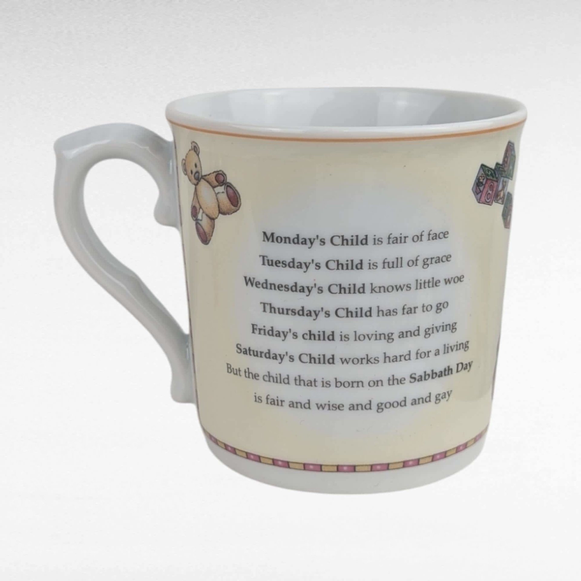 Vintage Royal Worcester Days of the Week 3-Piece Child Set, Mug, Bowl, Plate, Nursery Rhyme Decor, Baby Shower Gift, Christening Present