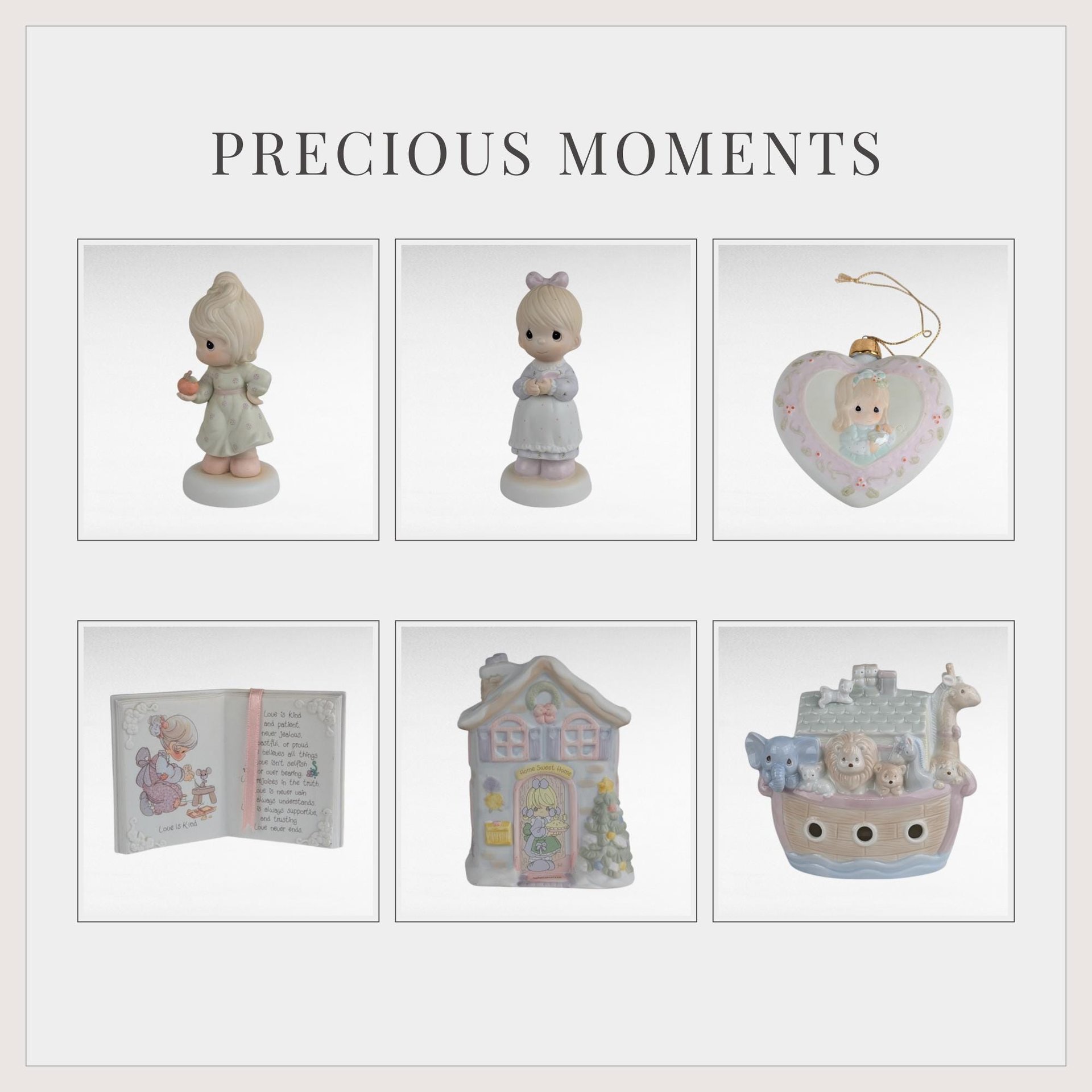 Vintage Precious Moments Figurine Lot, Noah's Ark Bank, Music Box, Girl Figurines, Home Decor, Collectibles, Gift for Collector