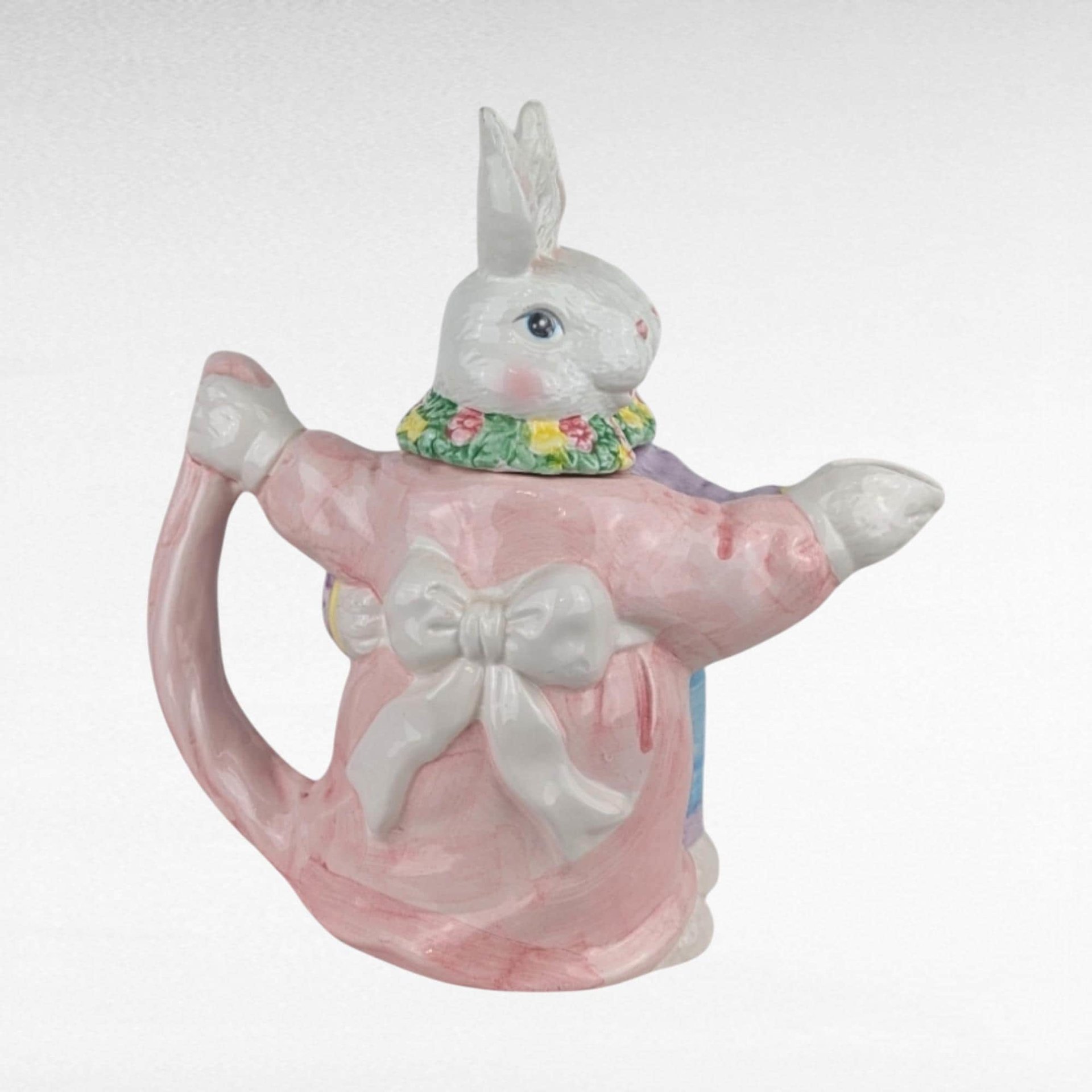 Vintage Dancing Rabbit Teapot, 9" Ceramic Bunny Teapot, Whimsical Kitchen Decor, Spring Easter Gift, Collectible Teapot