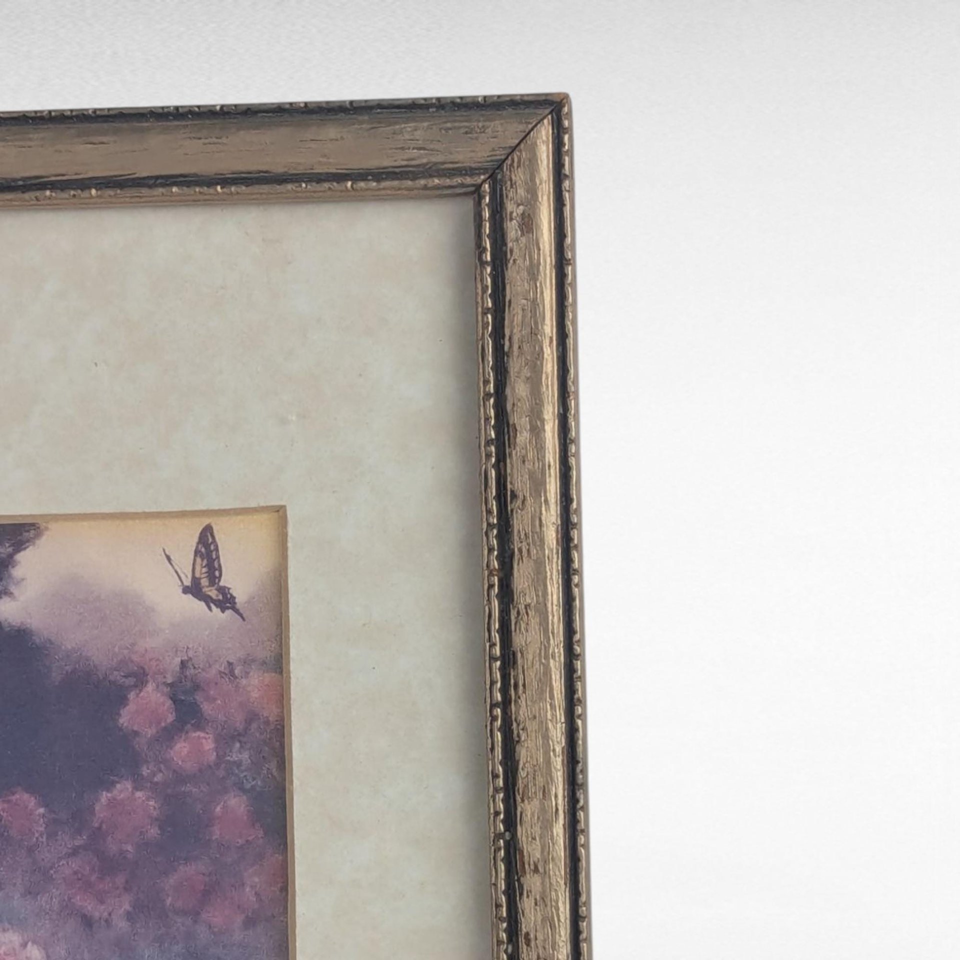 Vintage Framed Bessie Pease Gutmann Cherub and Butterfly Print, 9x7 Inch, Angel Art, Nursery Decor, Gift for Baby Shower