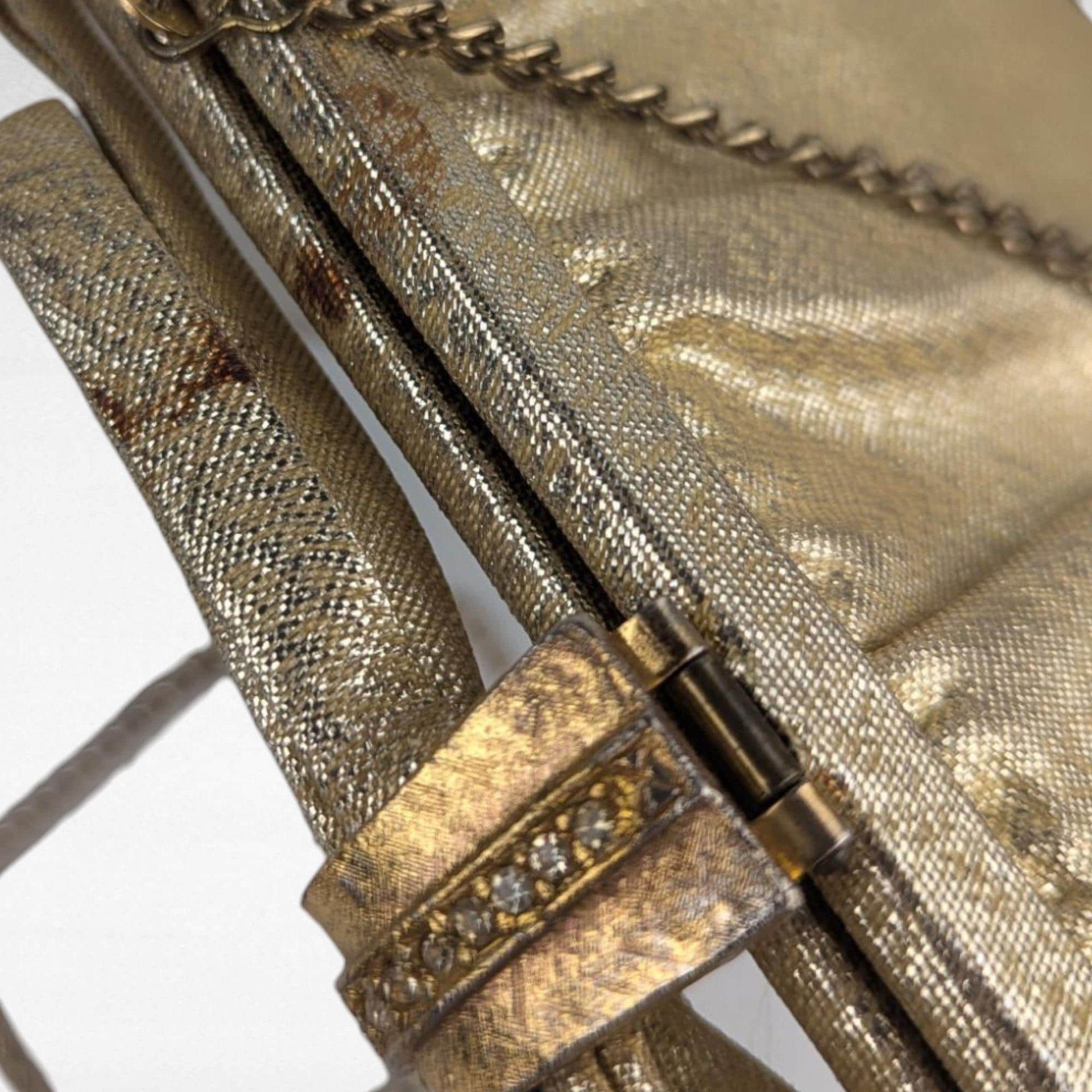 Vintage Gold Handbag, Evening Bag, Clutch Purse, Rhinestone Clasp, Retro Style, Mid-Century Fashion